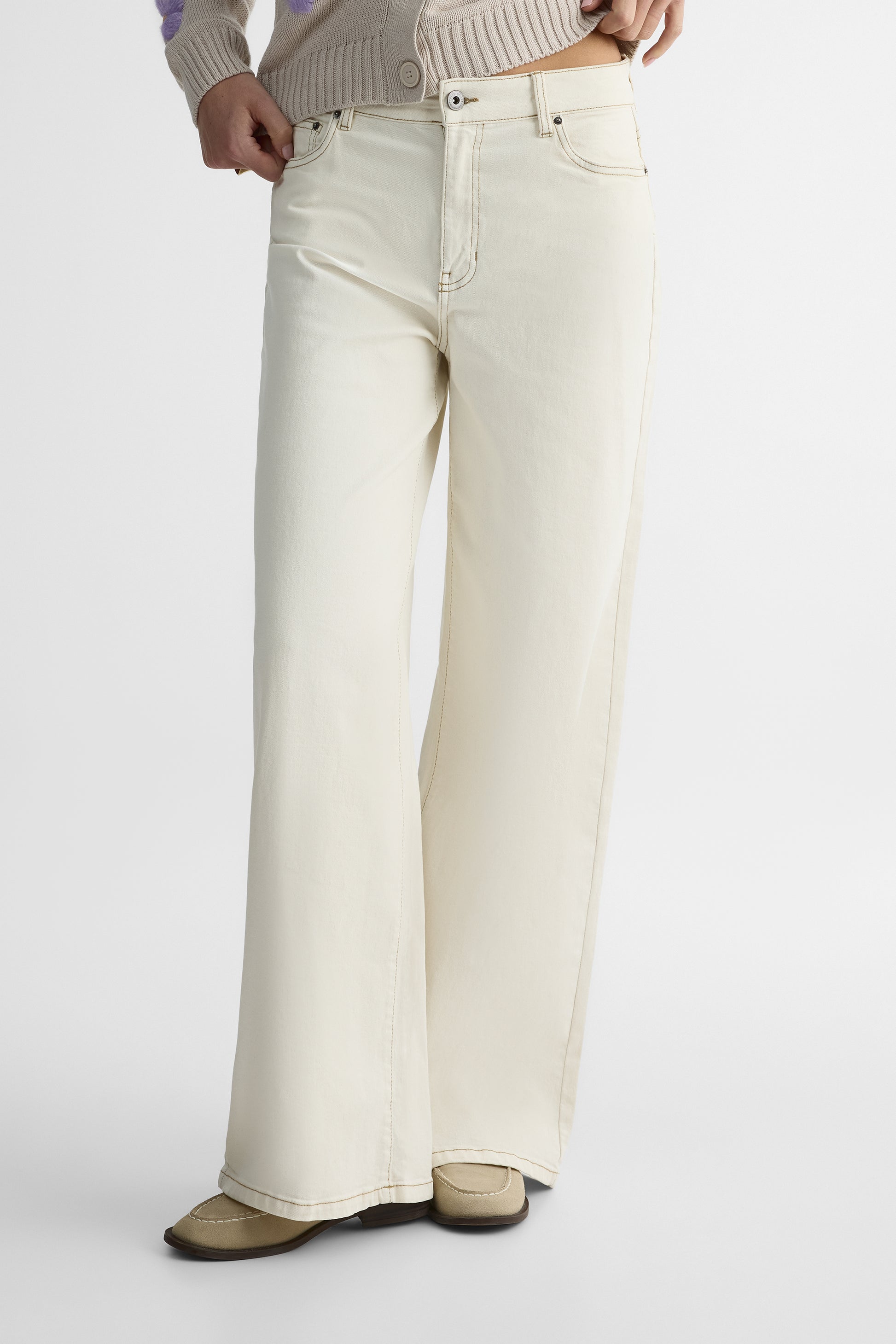 Pantalon taille haute jambe large – Femme && NATUREL