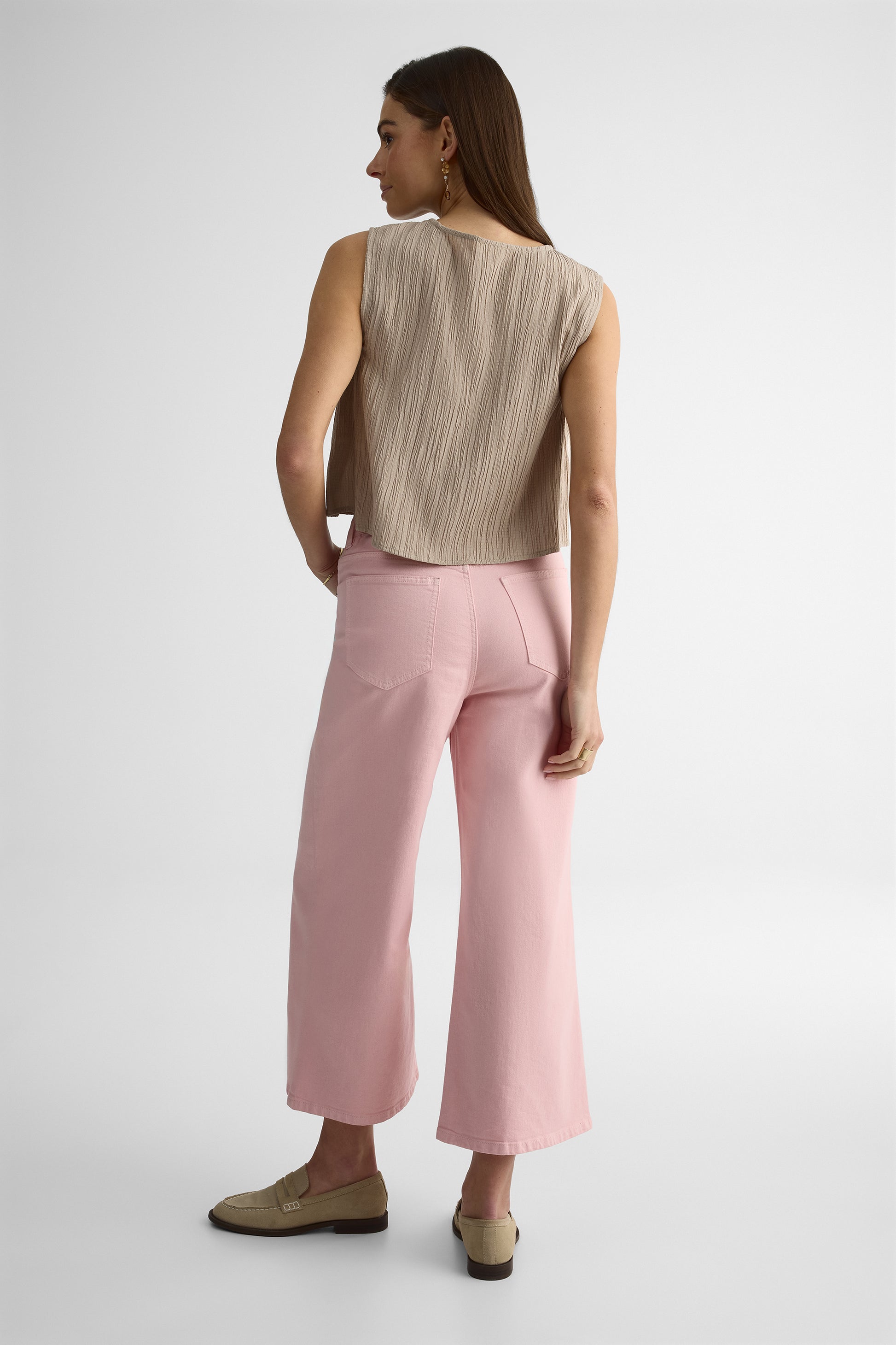 Pantalon taille haute cropped en denim - Femme && ROSE