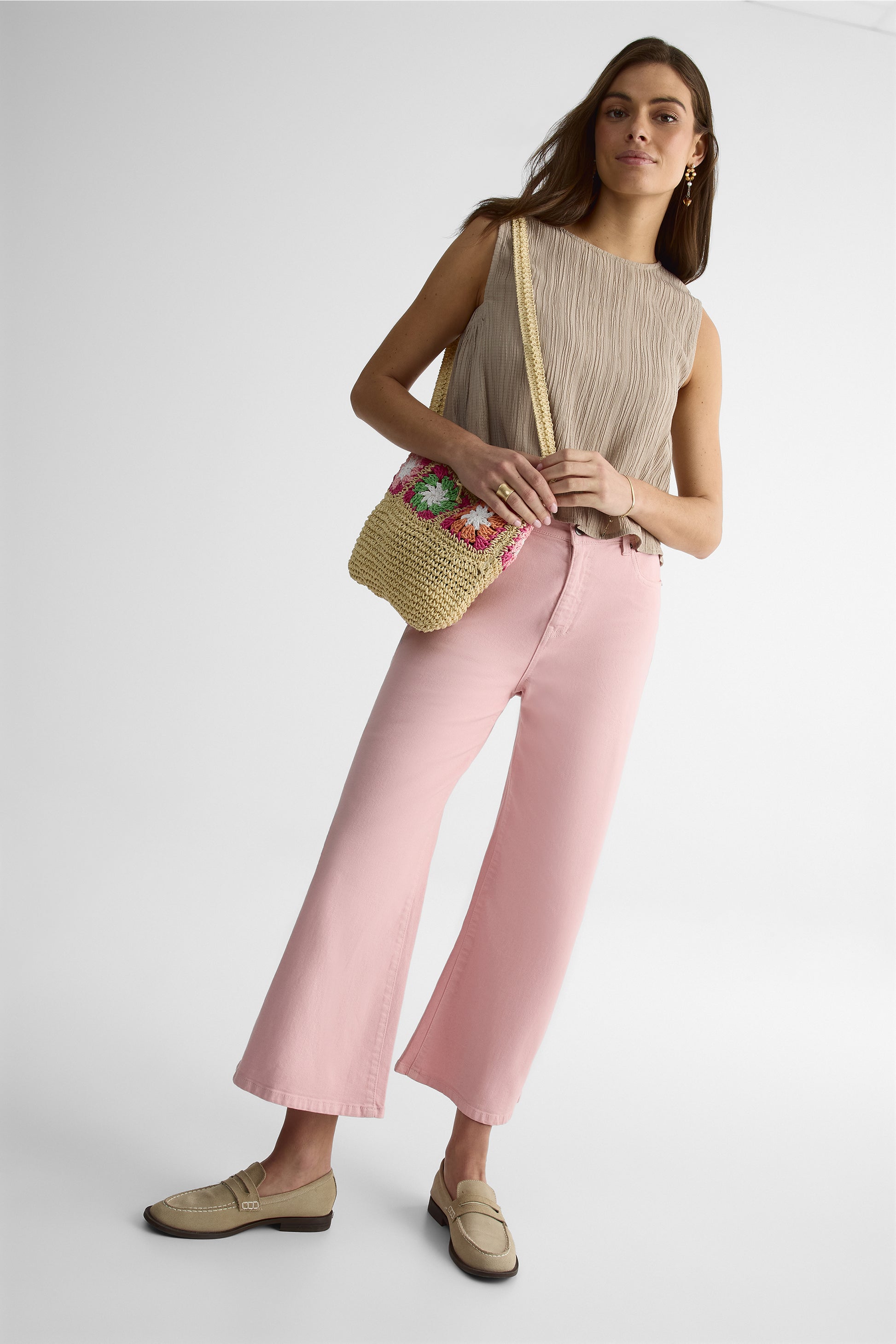 Pantalon taille haute cropped en denim - Femme && ROSE