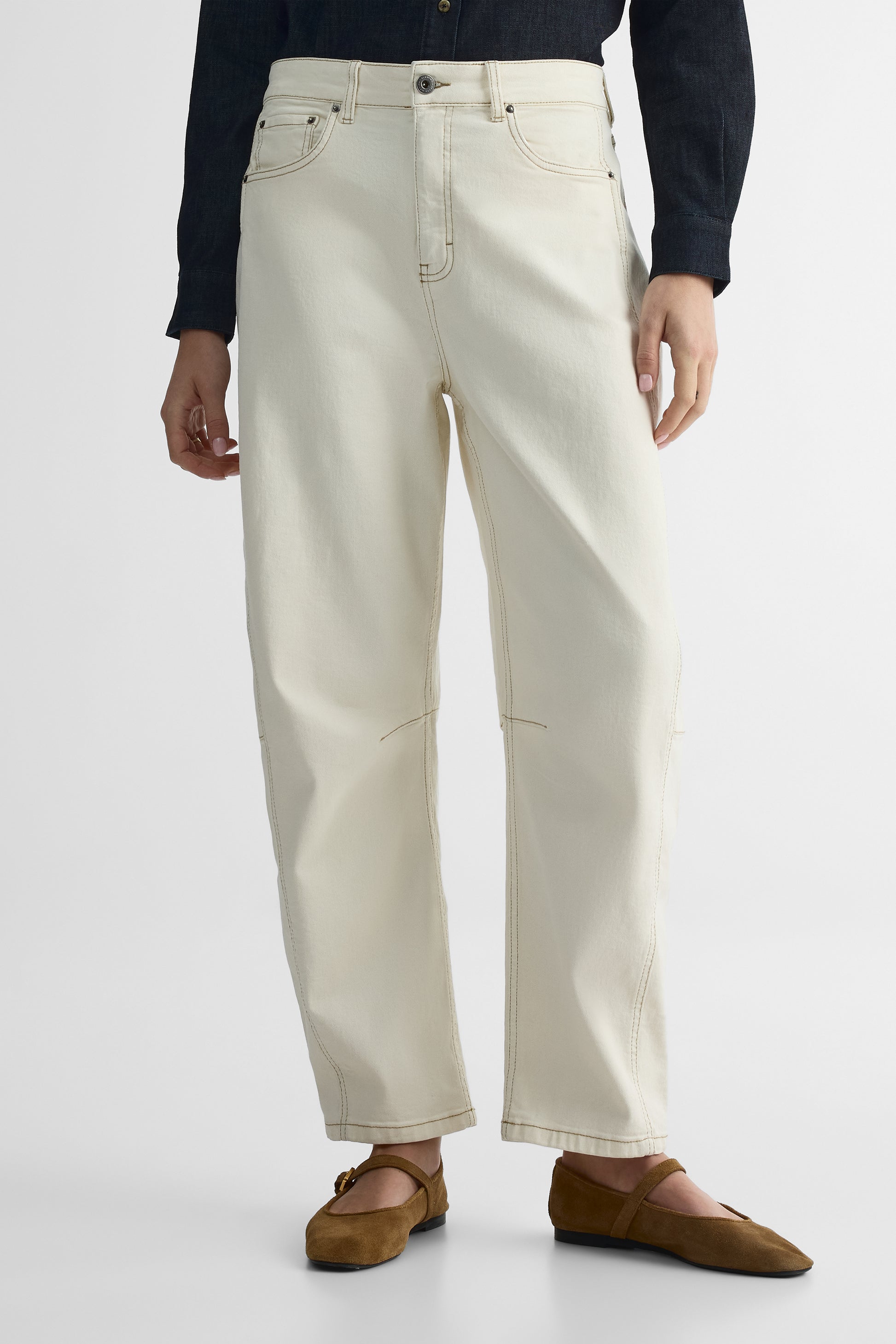 Pantalon barrel taille haute en denim - Femme && NATUREL