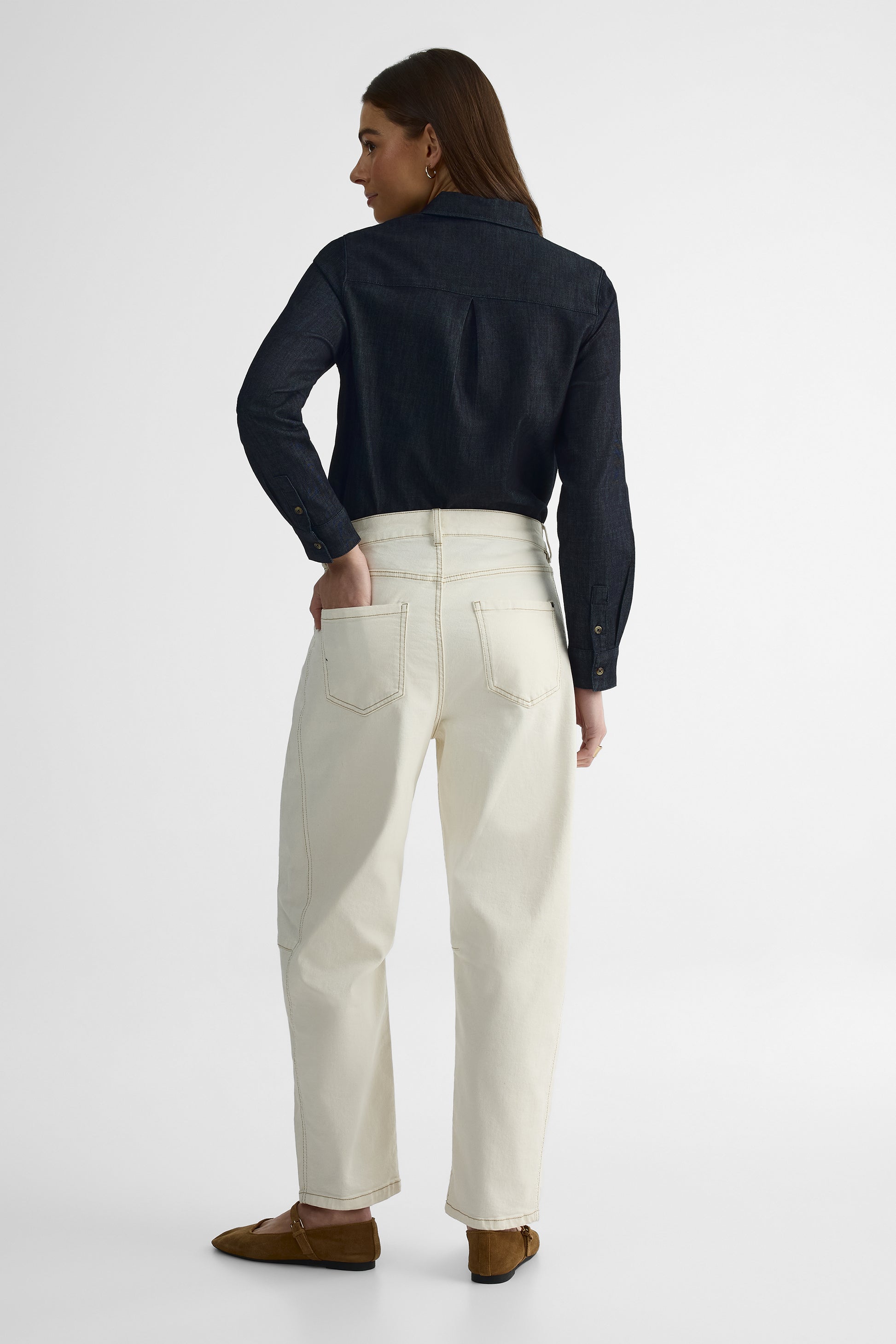 Pantalon barrel taille haute en denim - Femme && NATUREL