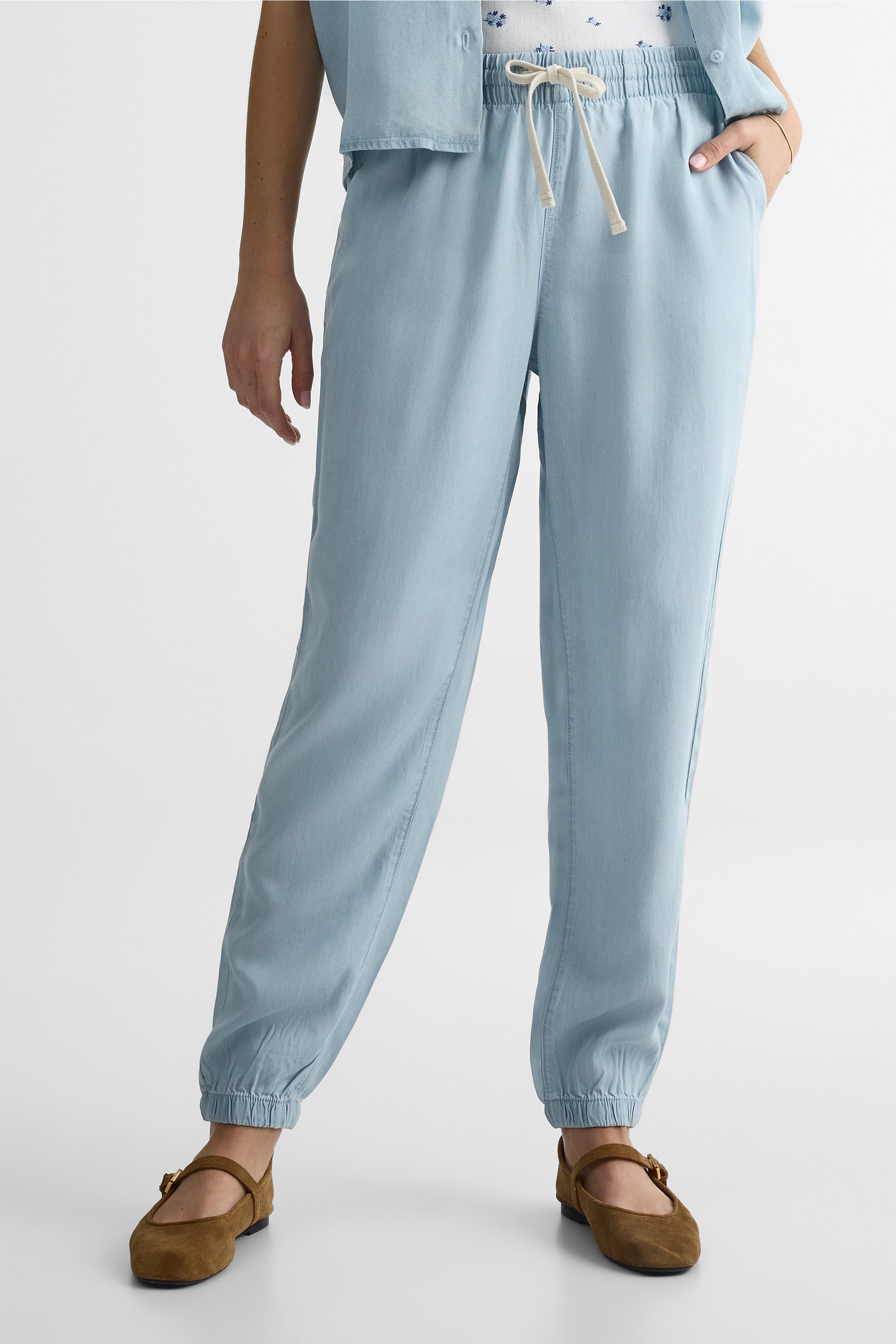 Pantalon jogger élastique avec poches – Femme && BLEU PALE