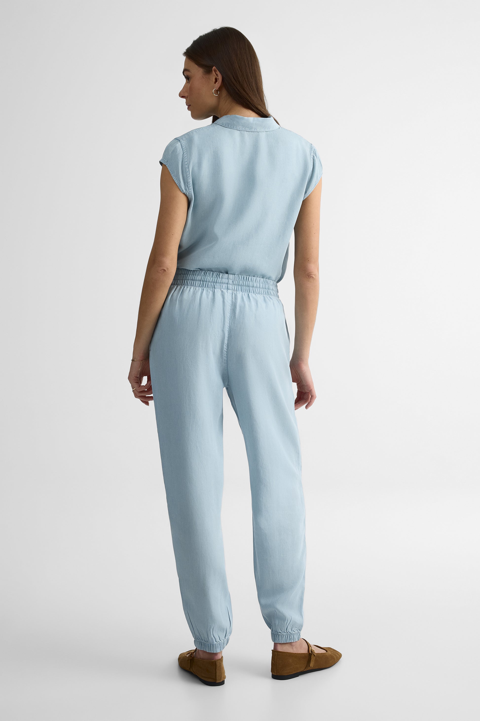 Pantalon jogger élastique avec poches – Femme && BLEU PALE