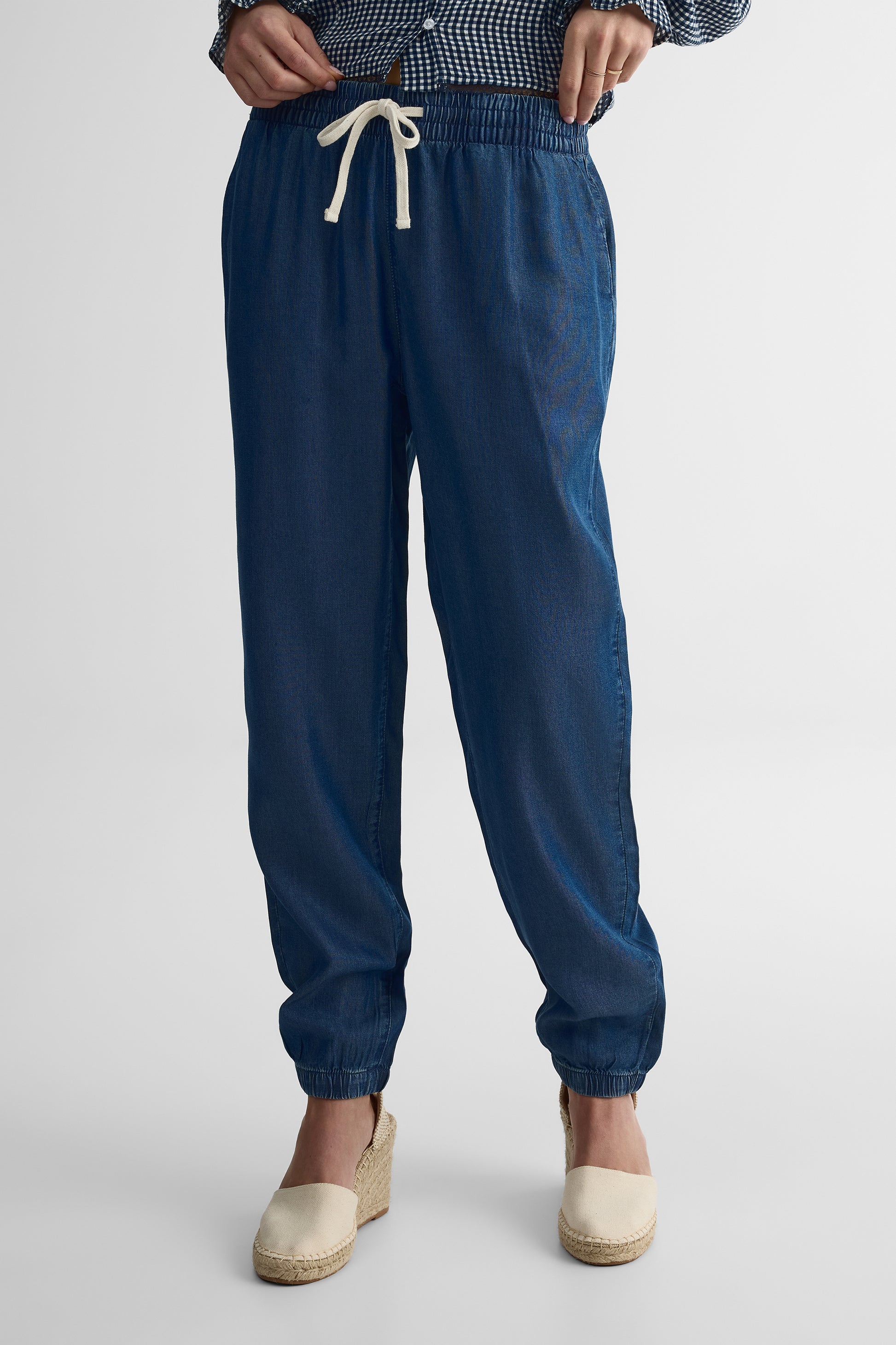Pantalon jogger élastique avec poches – Femme && BLEU FONCE