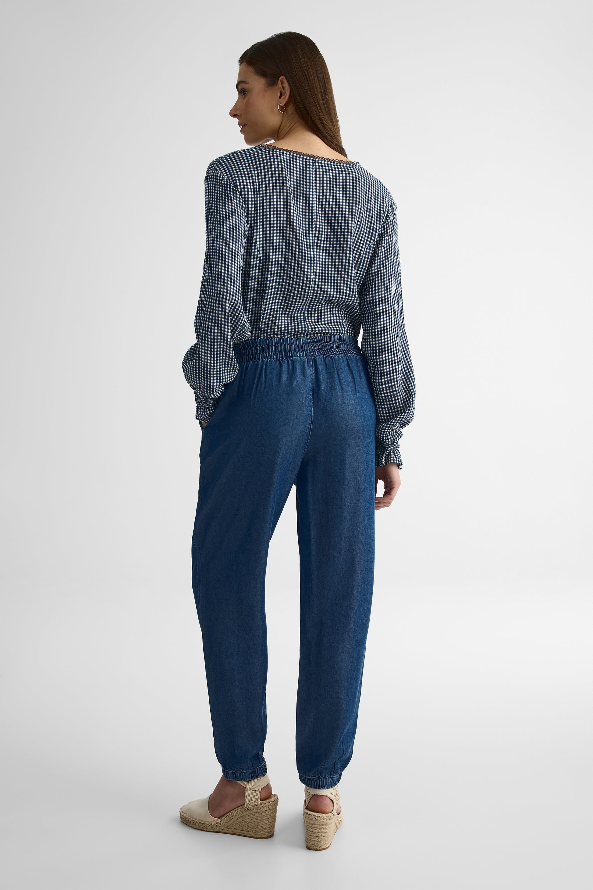 Pantalon jogger élastique avec poches – Femme && BLEU FONCE