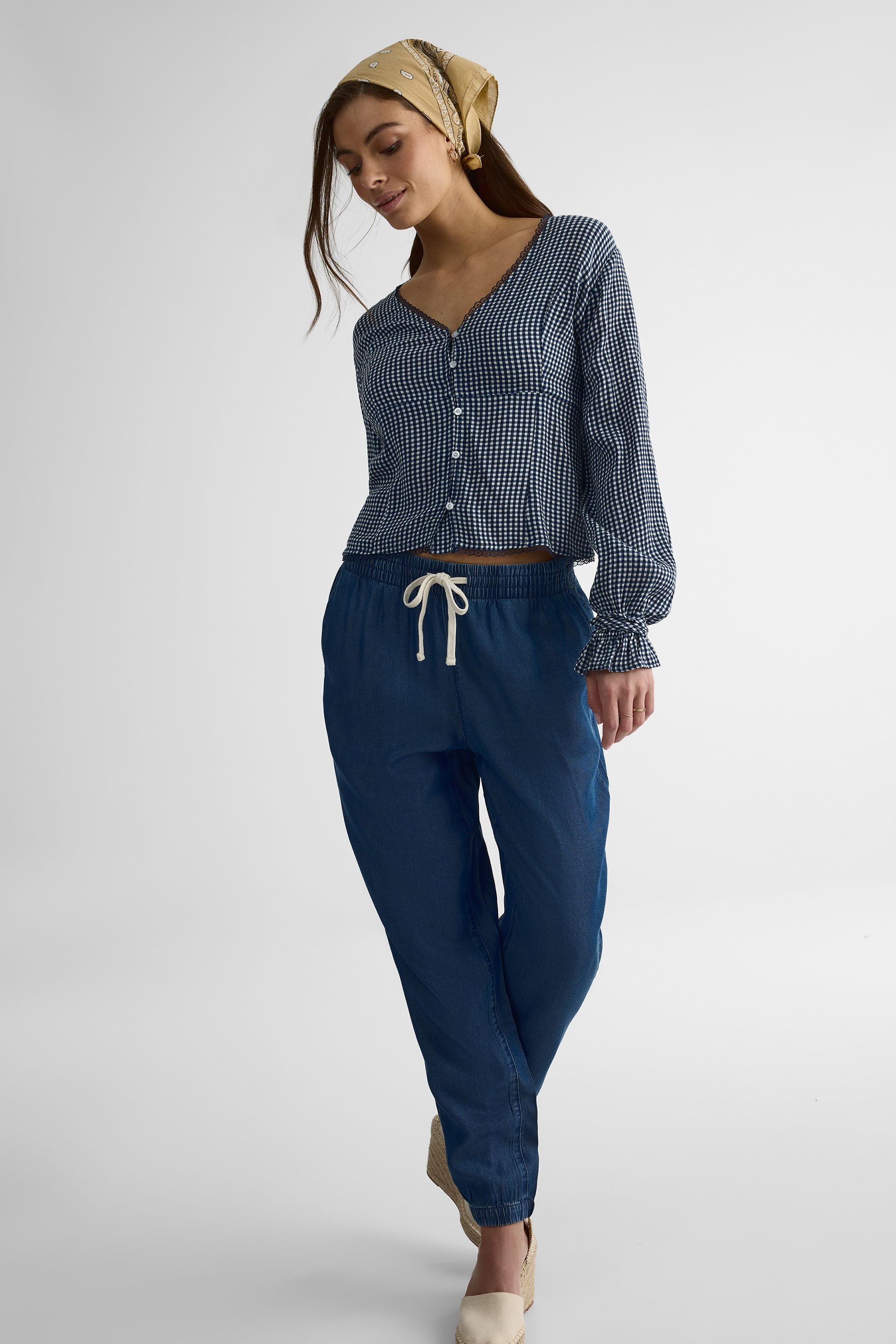 Pantalon jogger élastique avec poches – Femme && BLEU FONCE