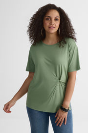Chandail M/courtes col rond twisté – Femme && VERT