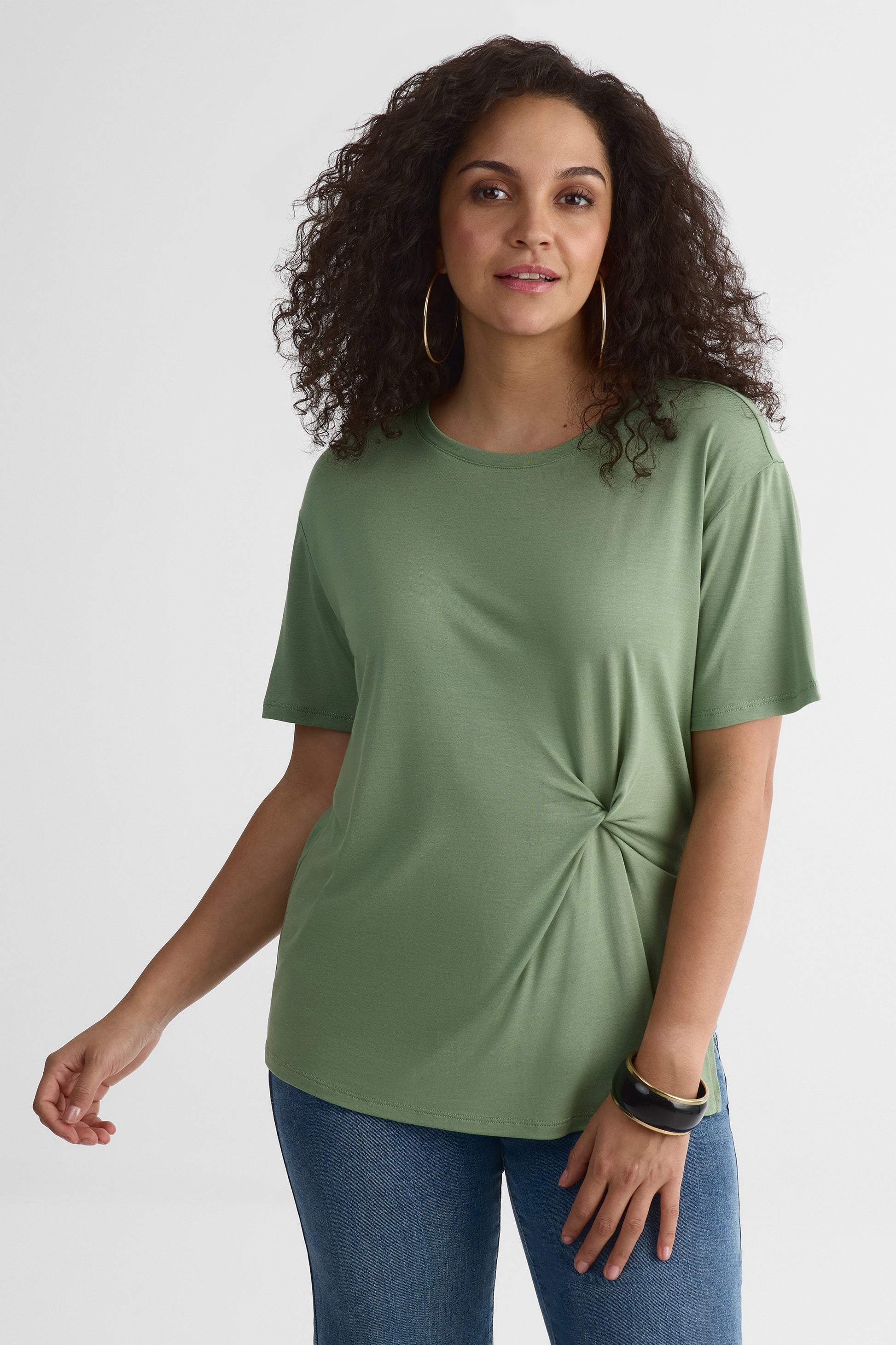 Chandail M/courtes col rond twisté – Femme && VERT