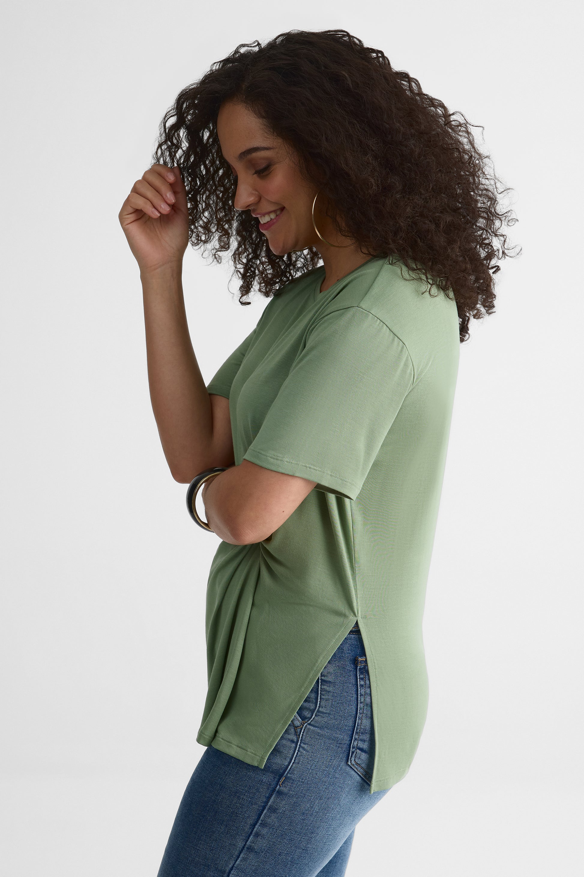 Chandail M/courtes col rond twisté – Femme && VERT