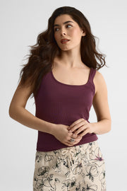 Camisole col carré semi-ajustée en modal - Femme && AUBERGINE