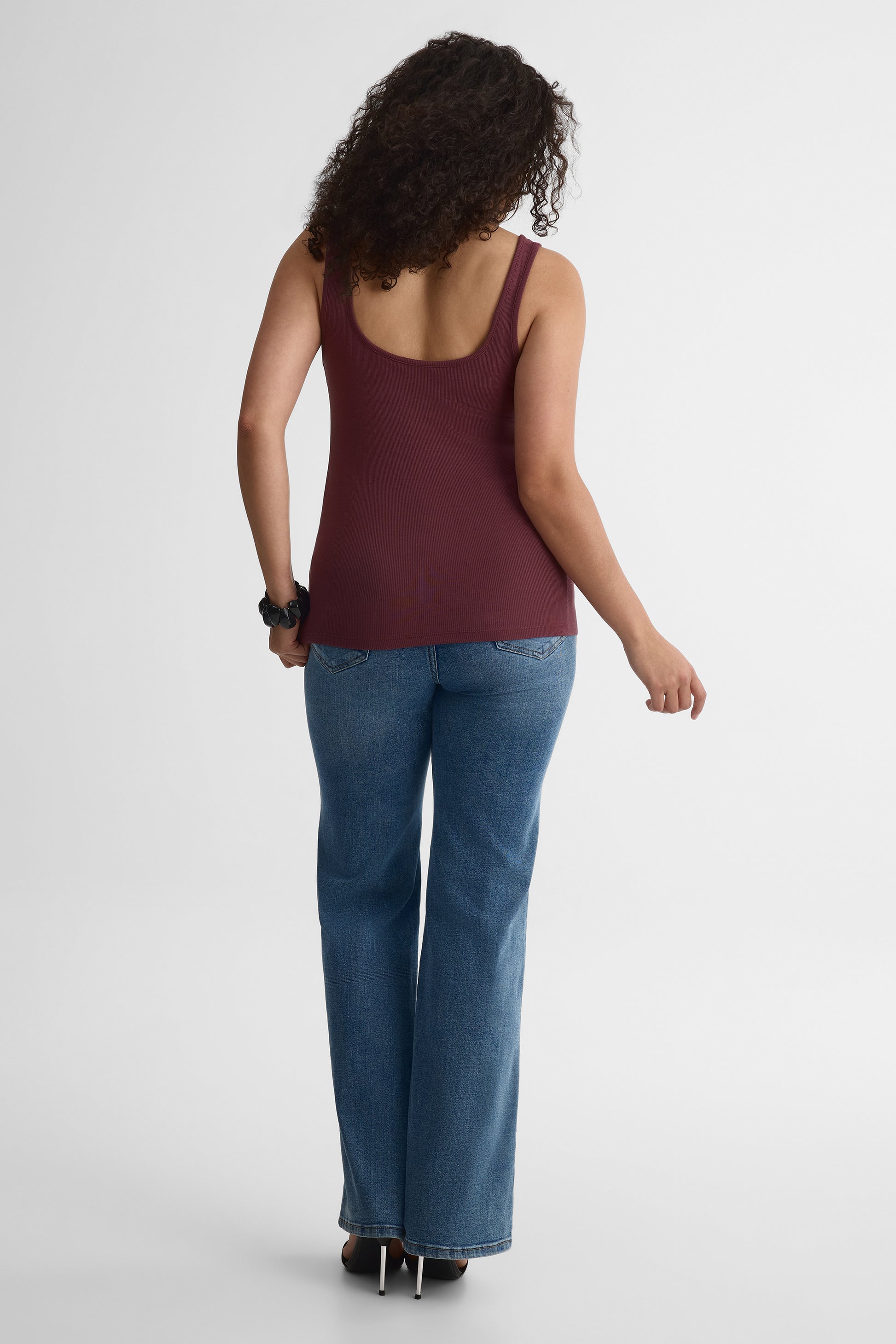 Camisole col carré semi-ajustée en modal - Femme && AUBERGINE