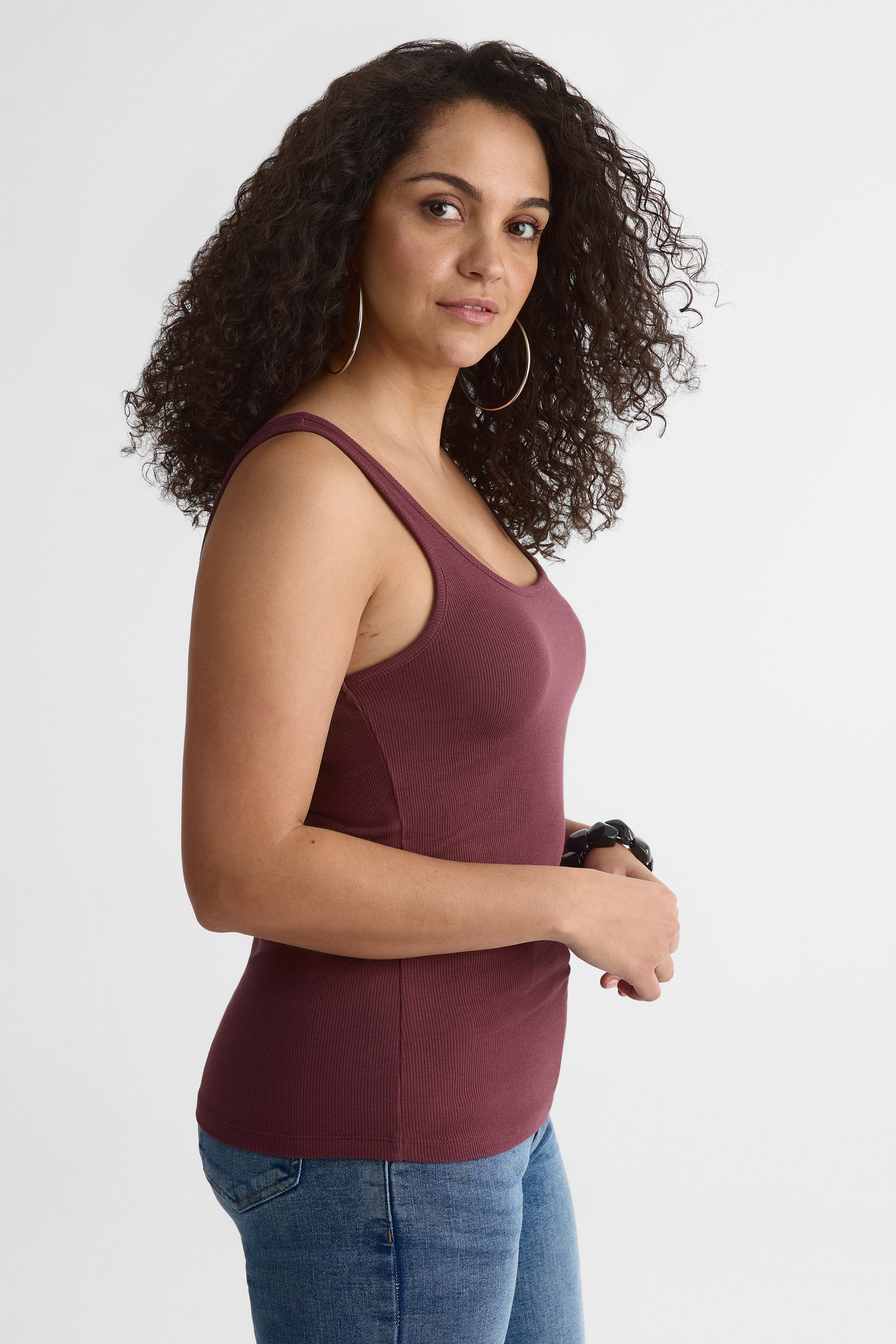 Camisole col carré semi-ajustée en modal - Femme && AUBERGINE