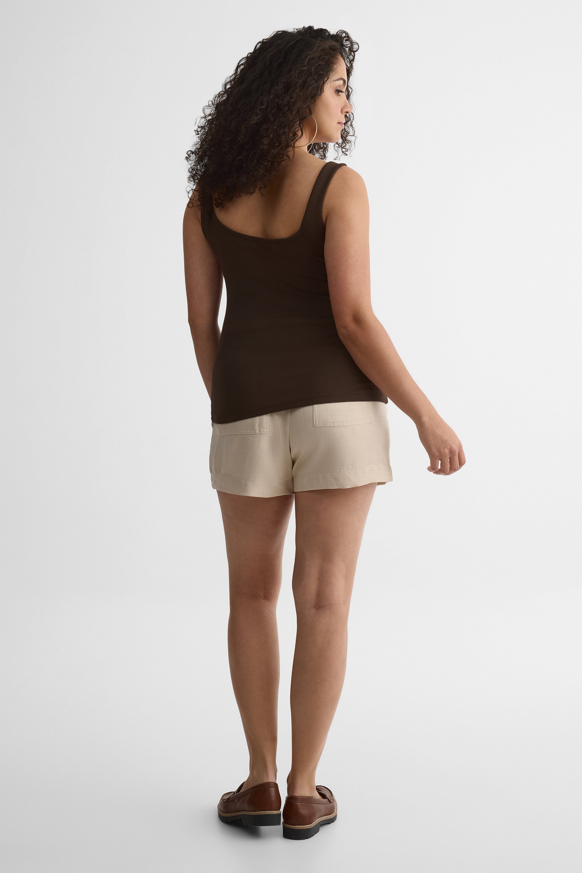 Camisole col carré semi-ajustée en modal - Femme && BRUN FONCE