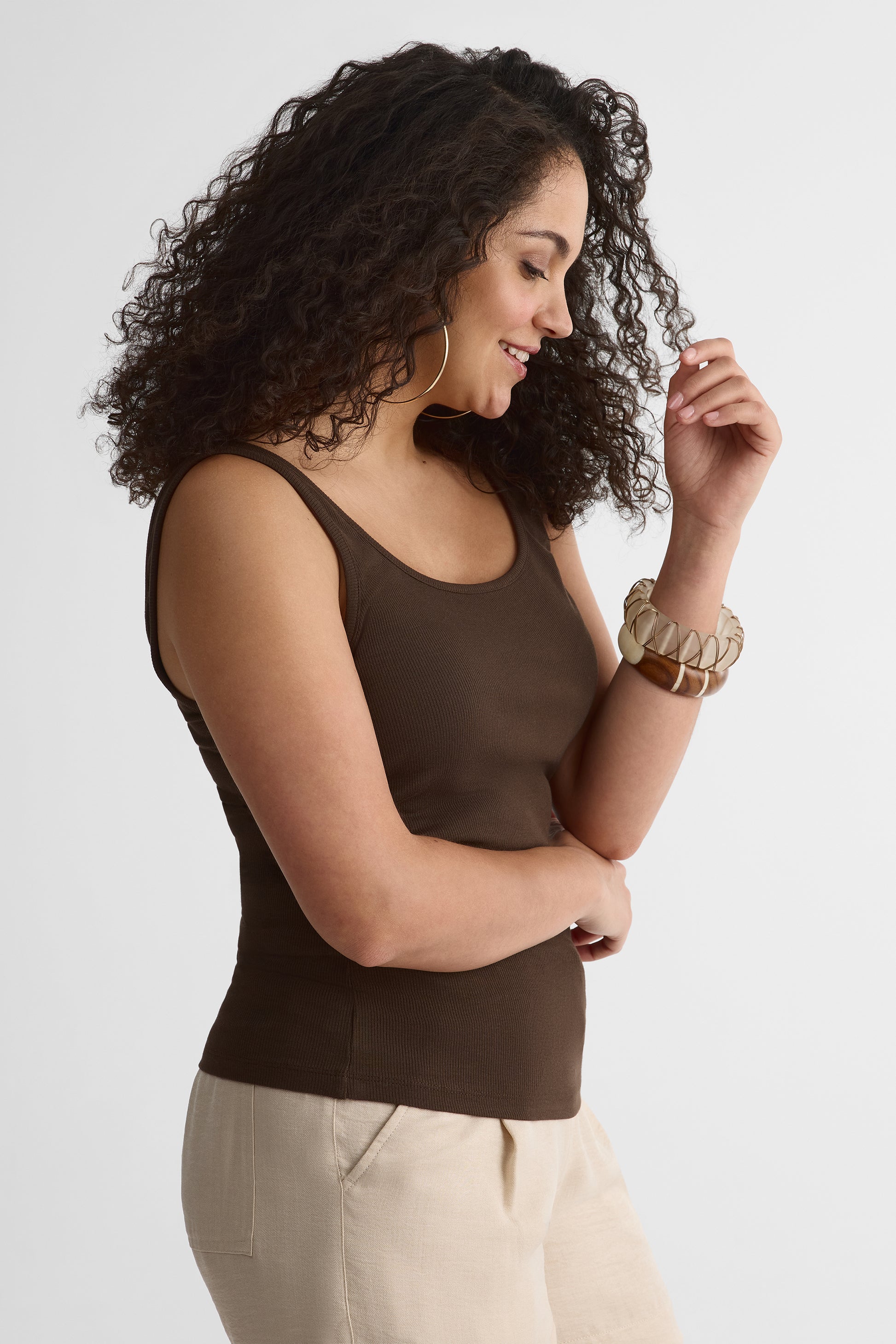 Camisole col carré semi-ajustée en modal - Femme && BRUN FONCE