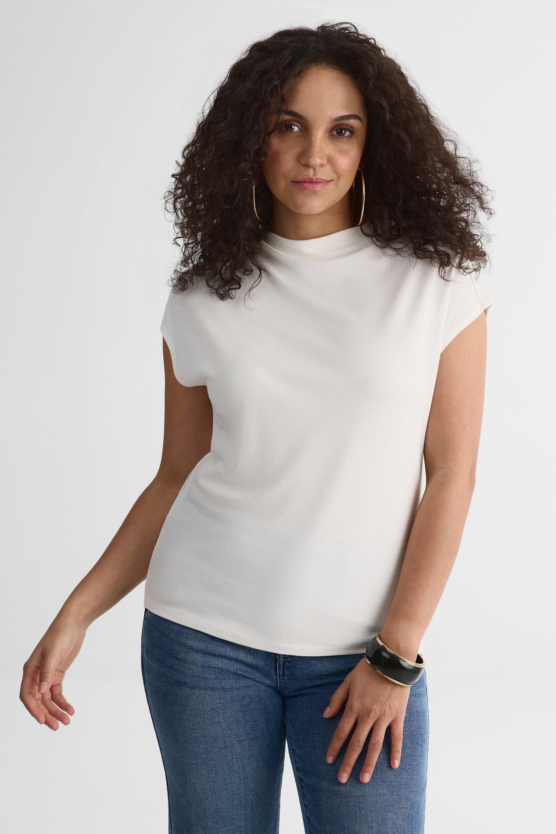 Chandail M/courtes Dolman col haut – Femme && BLANC CASSÉ