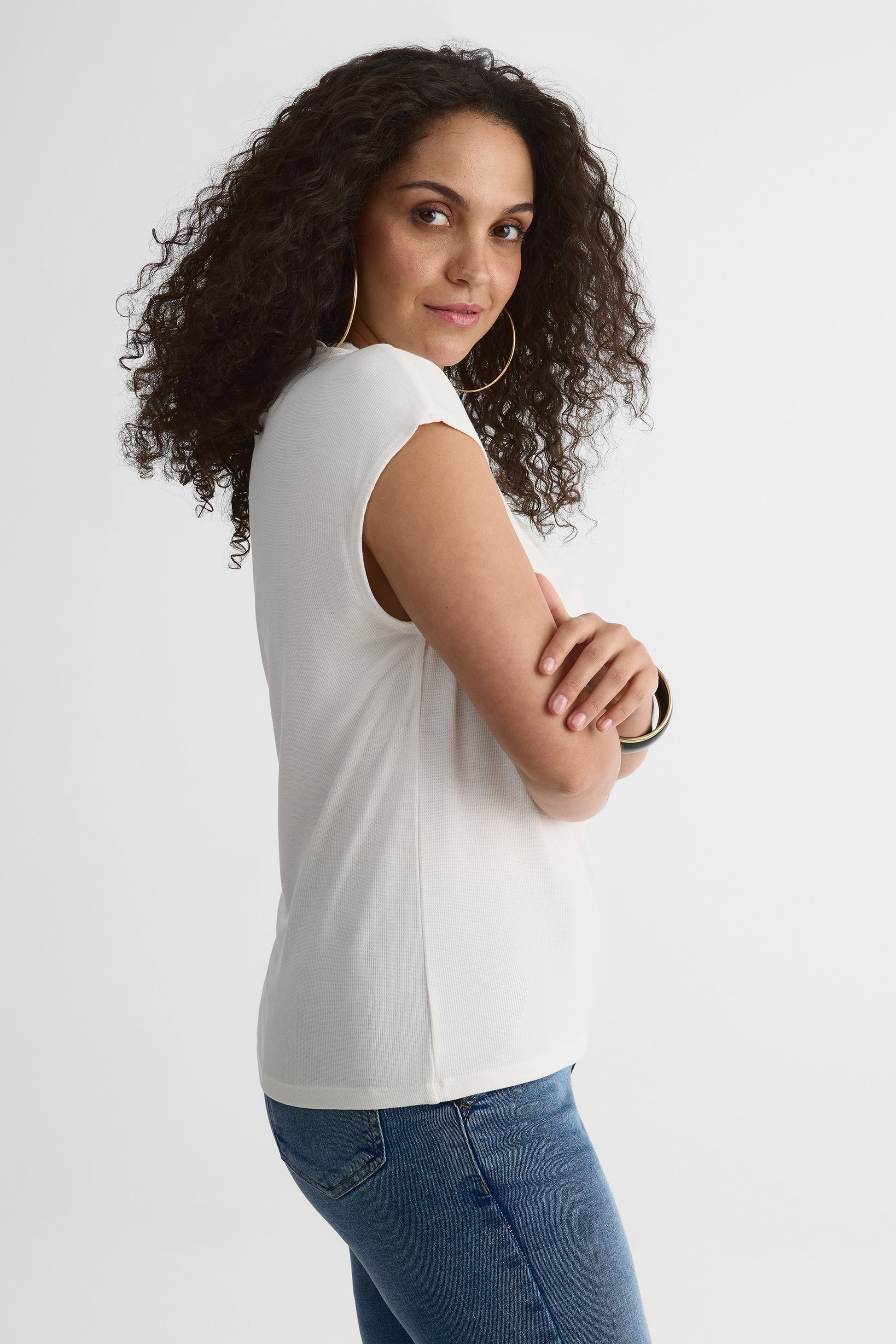 Chandail M/courtes Dolman col haut – Femme && BLANC CASSÉ