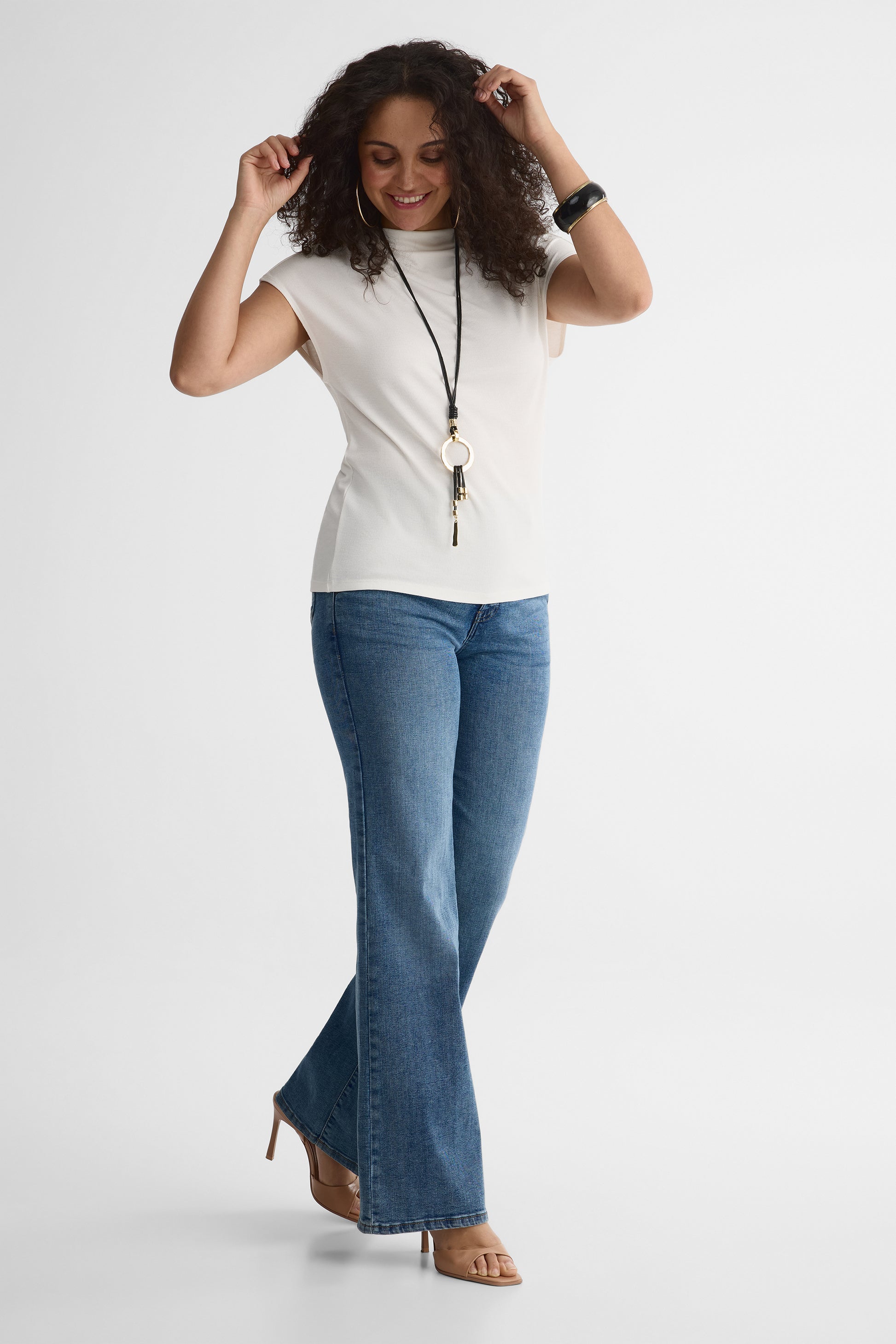 Chandail M/courtes Dolman col haut – Femme && BLANC CASSÉ
