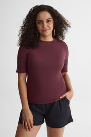 Chandail M/courtes en modal, coupe droite - Femme && AUBERGINE