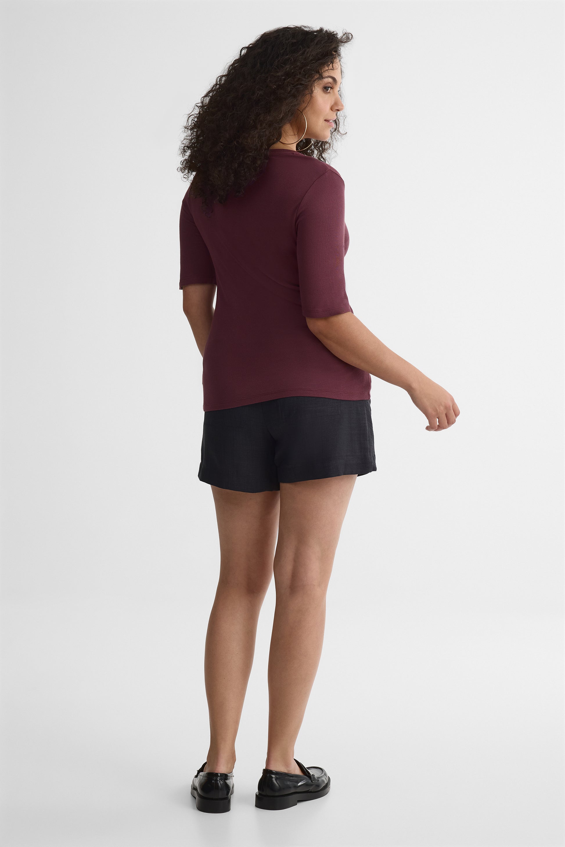 Chandail M/courtes en modal, coupe droite - Femme && AUBERGINE
