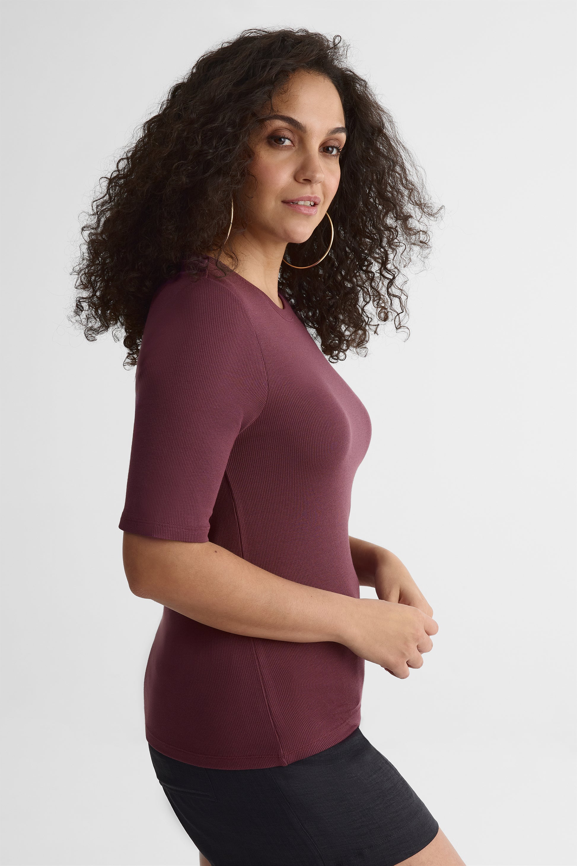 Chandail M/courtes en modal, coupe droite - Femme && AUBERGINE