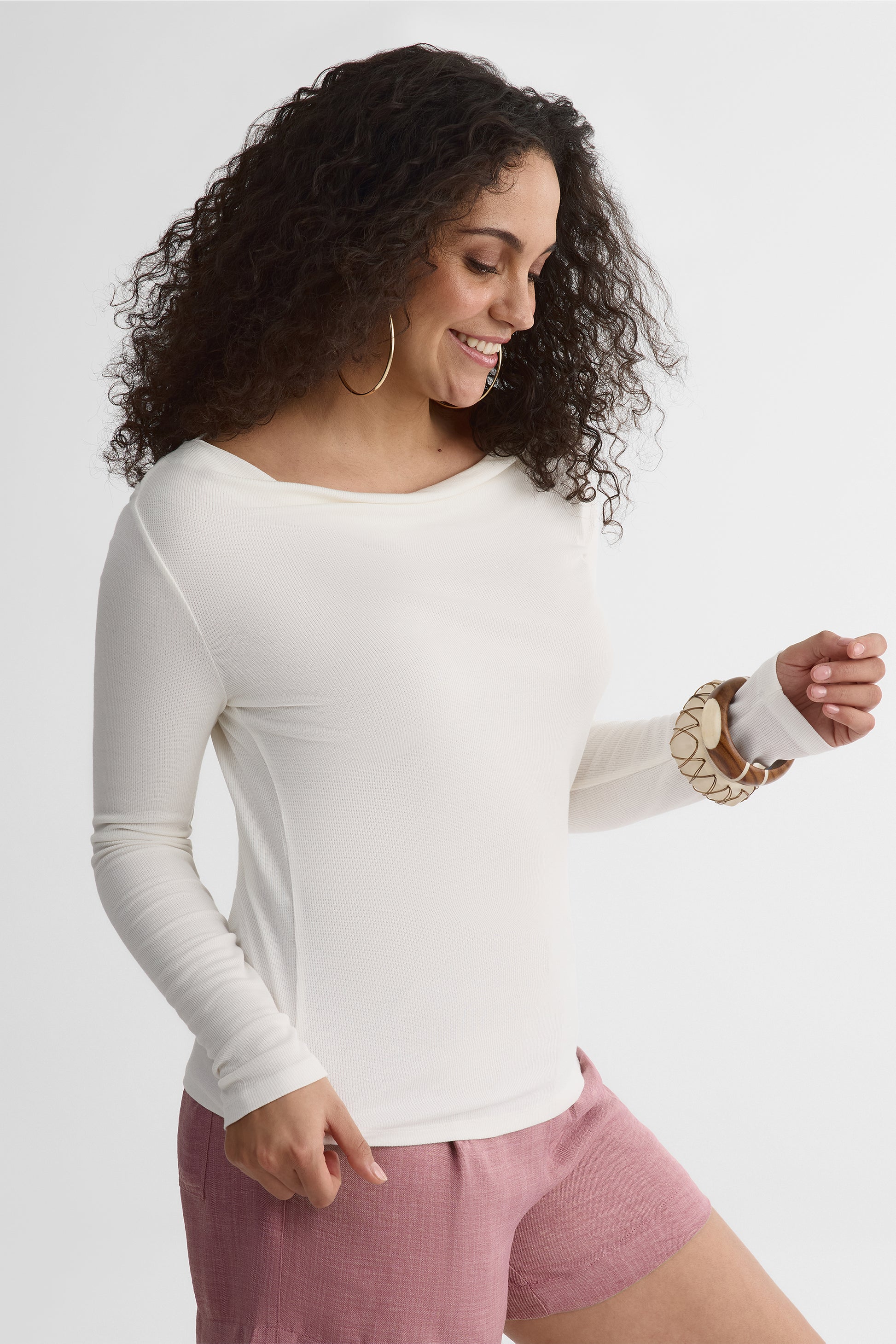Chandail M/longues col bateau – Femme && BLANC CASSÉ