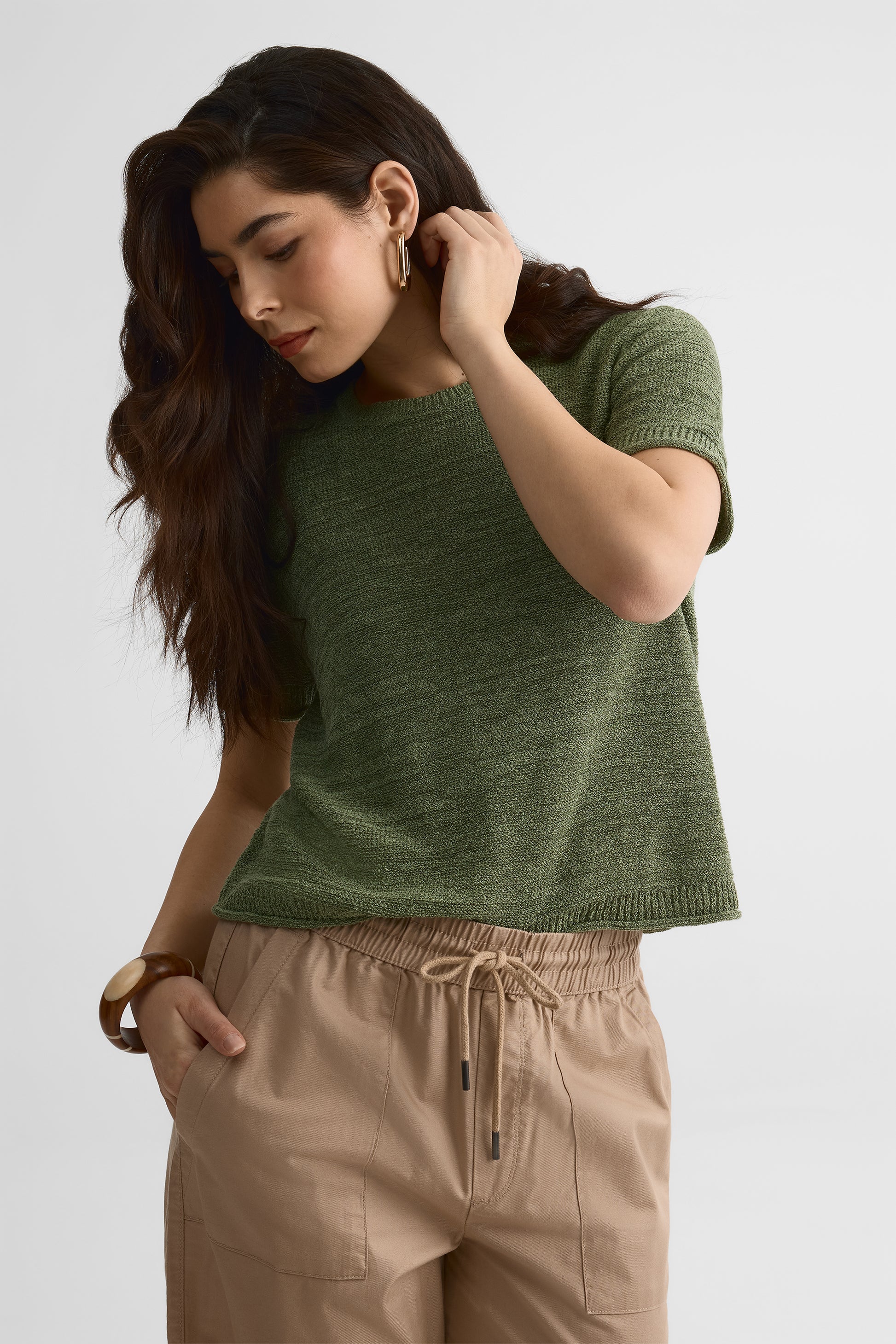 Chandail M/courtes col rond relax fit - Femme && VERT MIXTE