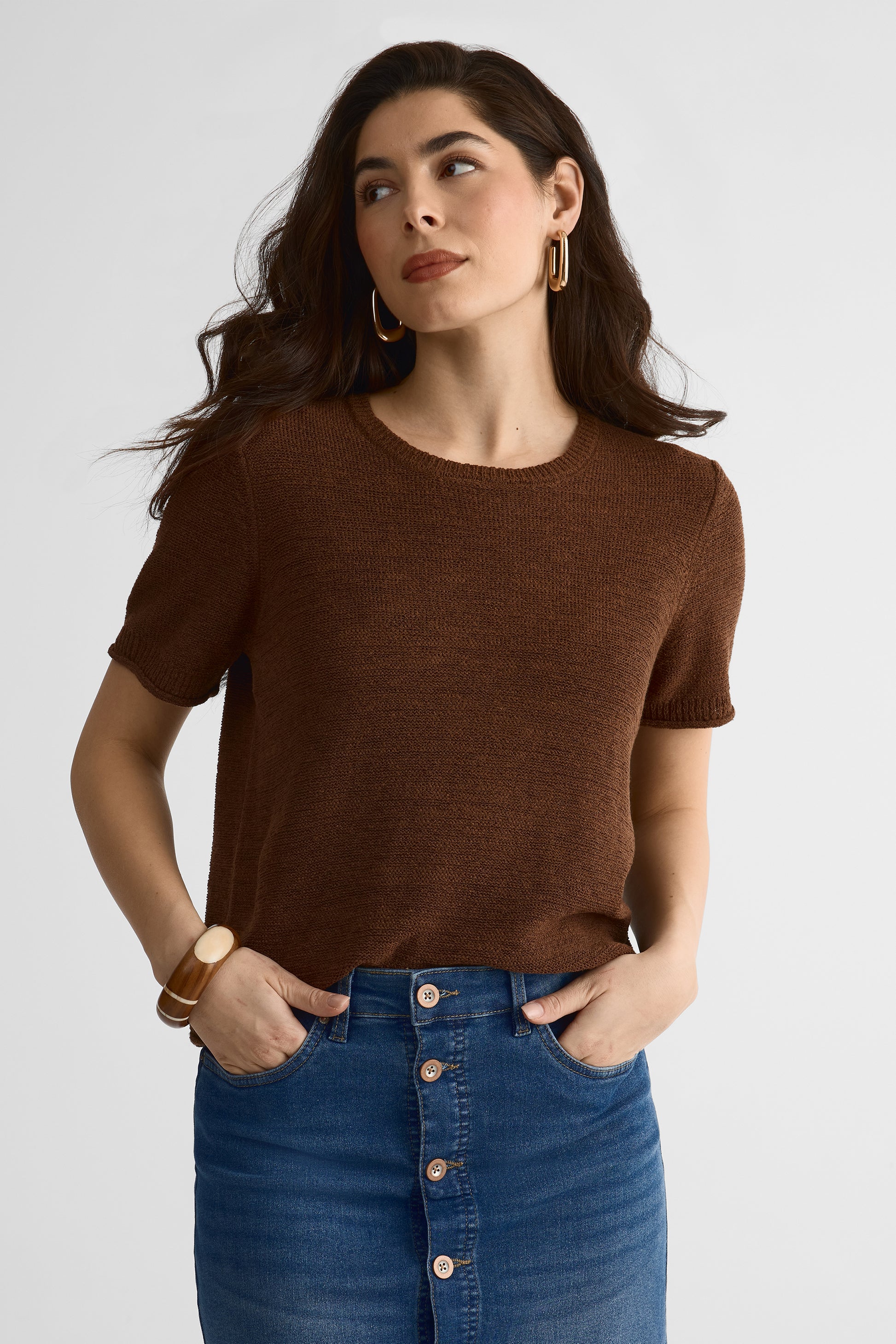 Chandail M/courtes col rond relax fit - Femme && BRUN MIXTE