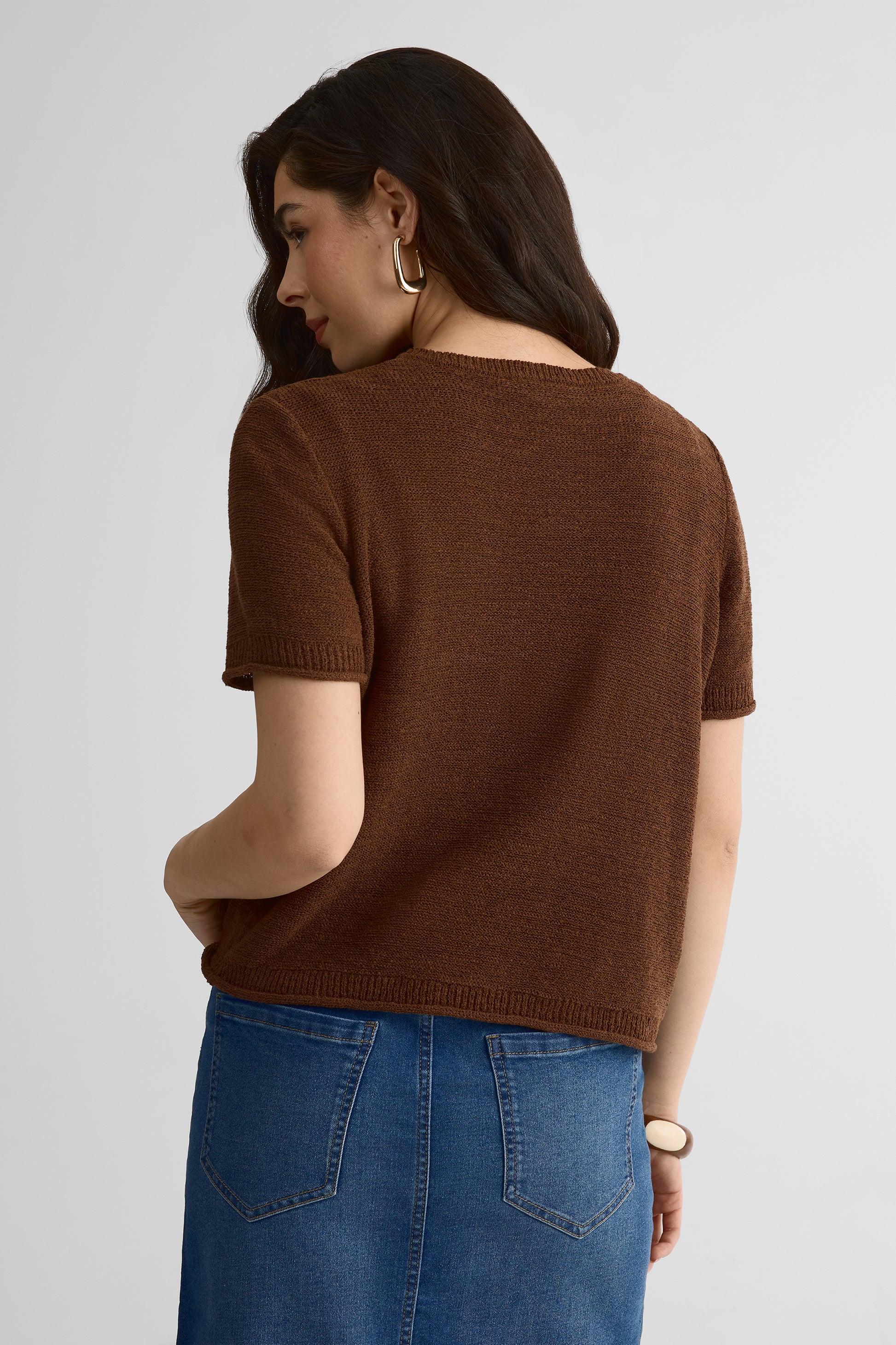 Chandail M/courtes col rond relax fit - Femme && BRUN MIXTE
