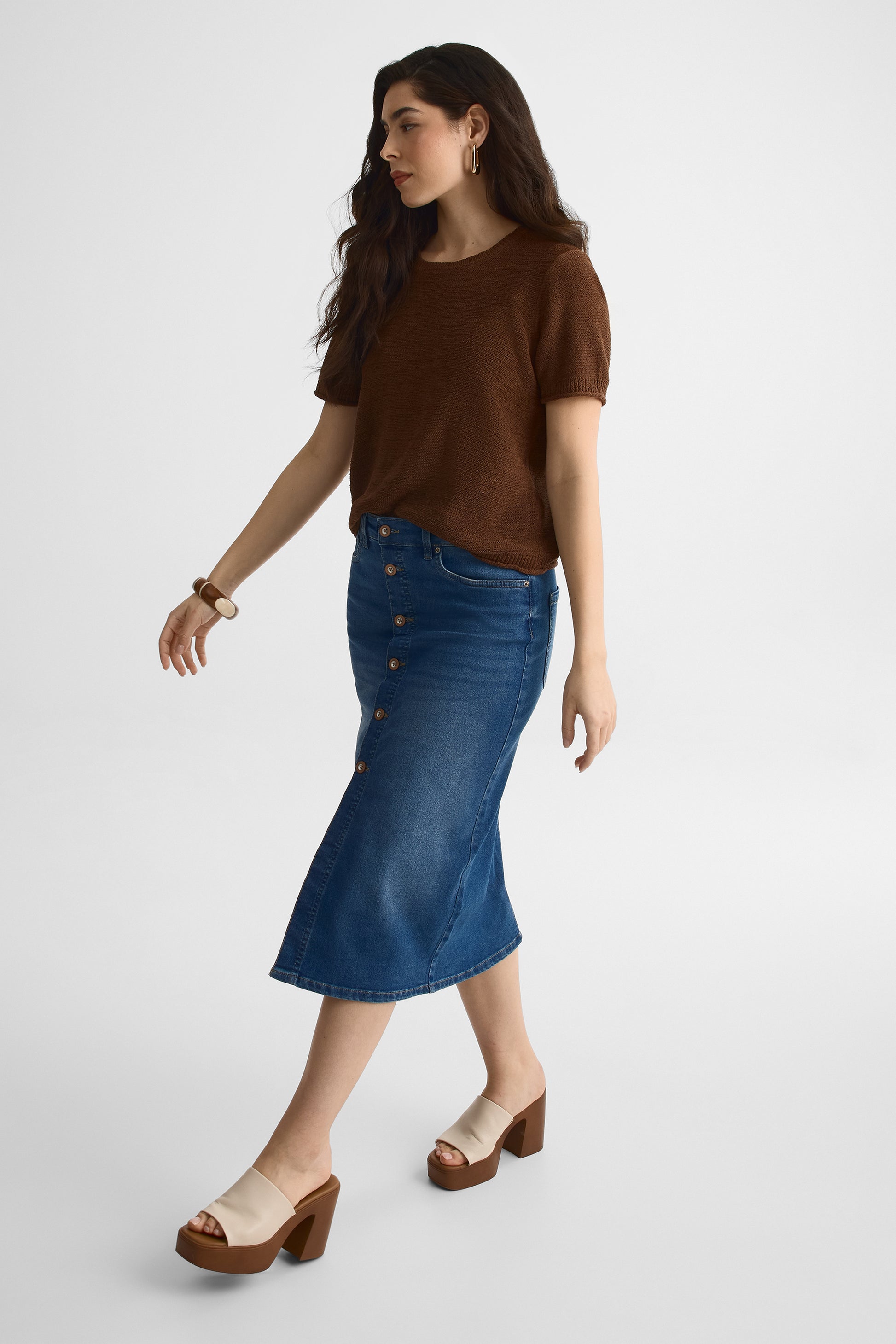 Chandail M/courtes col rond relax fit - Femme && BRUN MIXTE