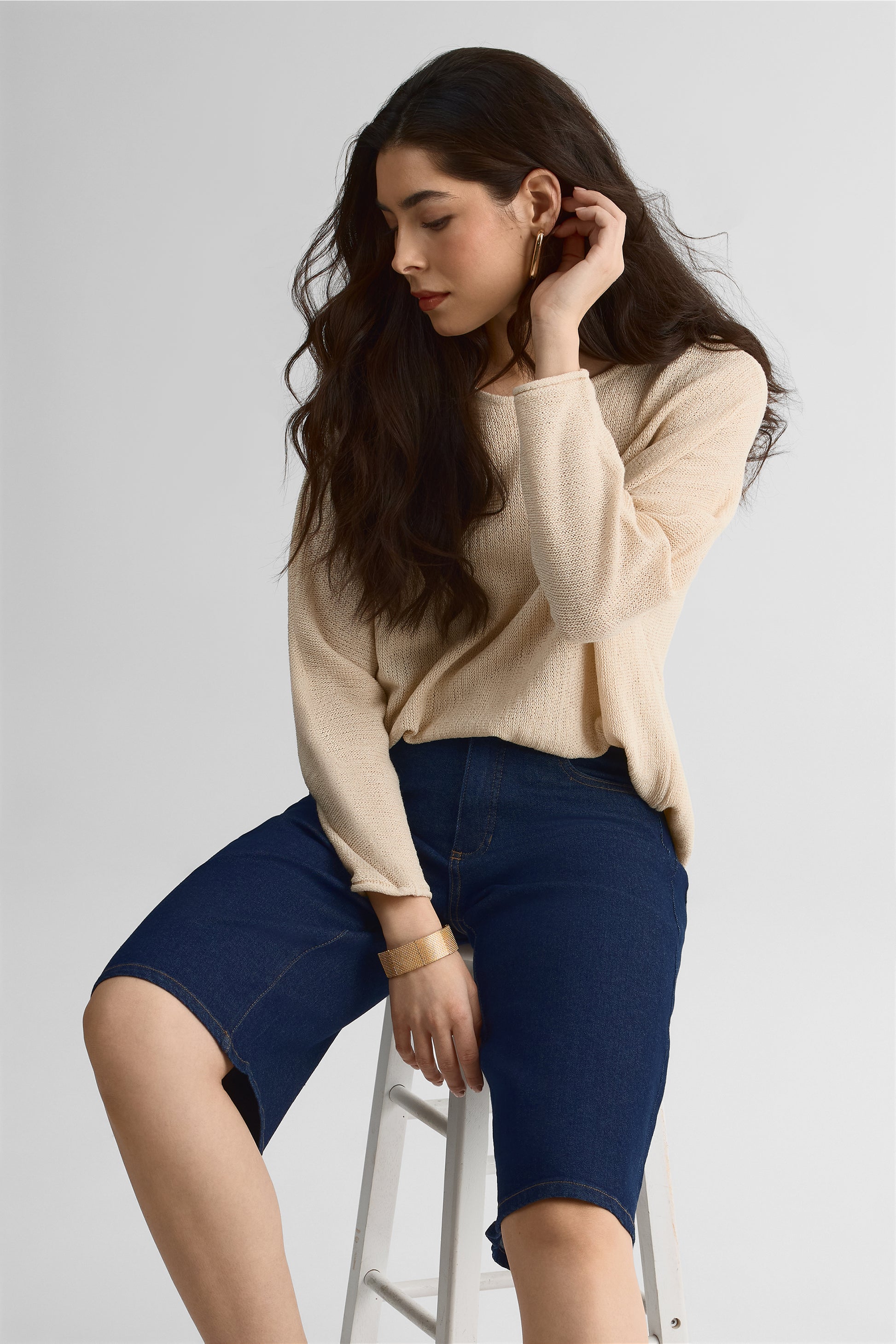 Chandail M/longues Dolman – Femme, Boxy Fit && BLANC CASSÉ MIX