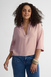Blouse manches aux coudes col ouvert – Femme && ROSE