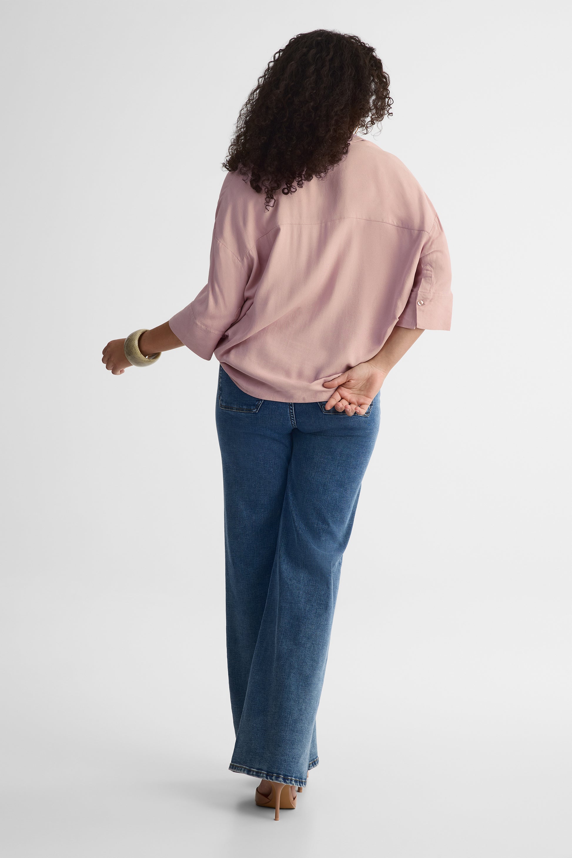 Blouse manches aux coudes col ouvert – Femme && ROSE