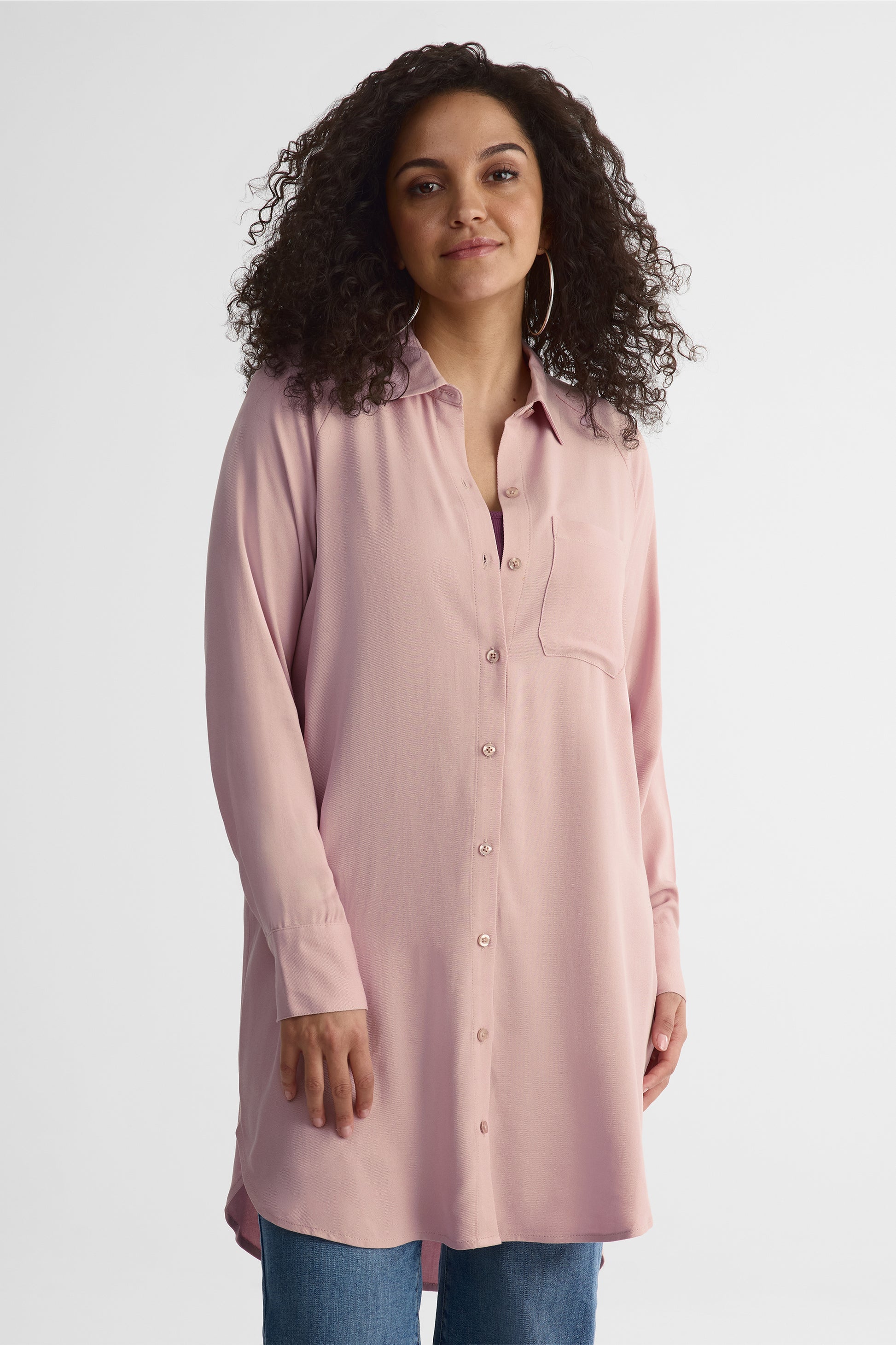 Chemisier long à col chemise – Femme && ROSE