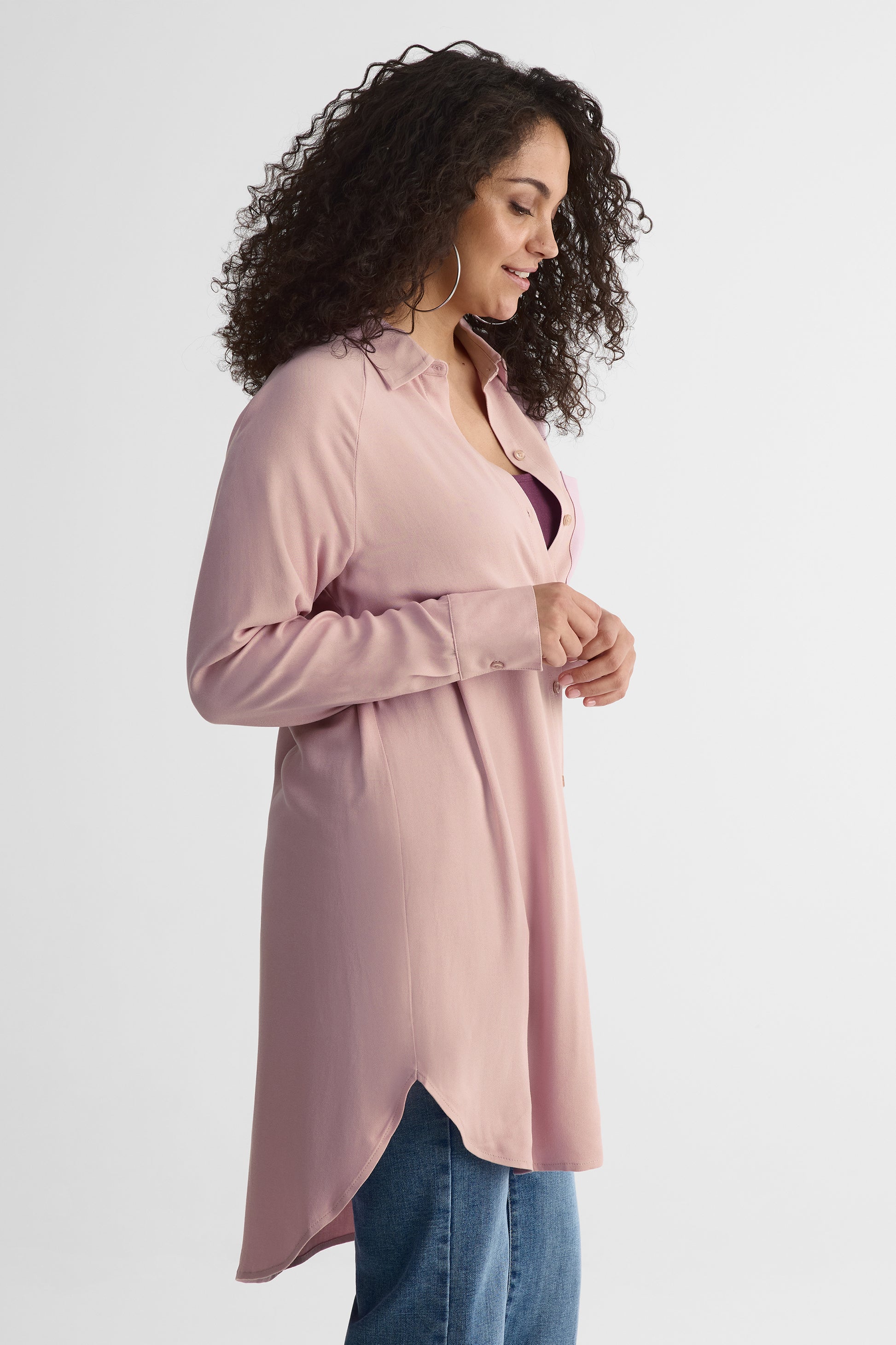Chemisier long à col chemise – Femme && ROSE