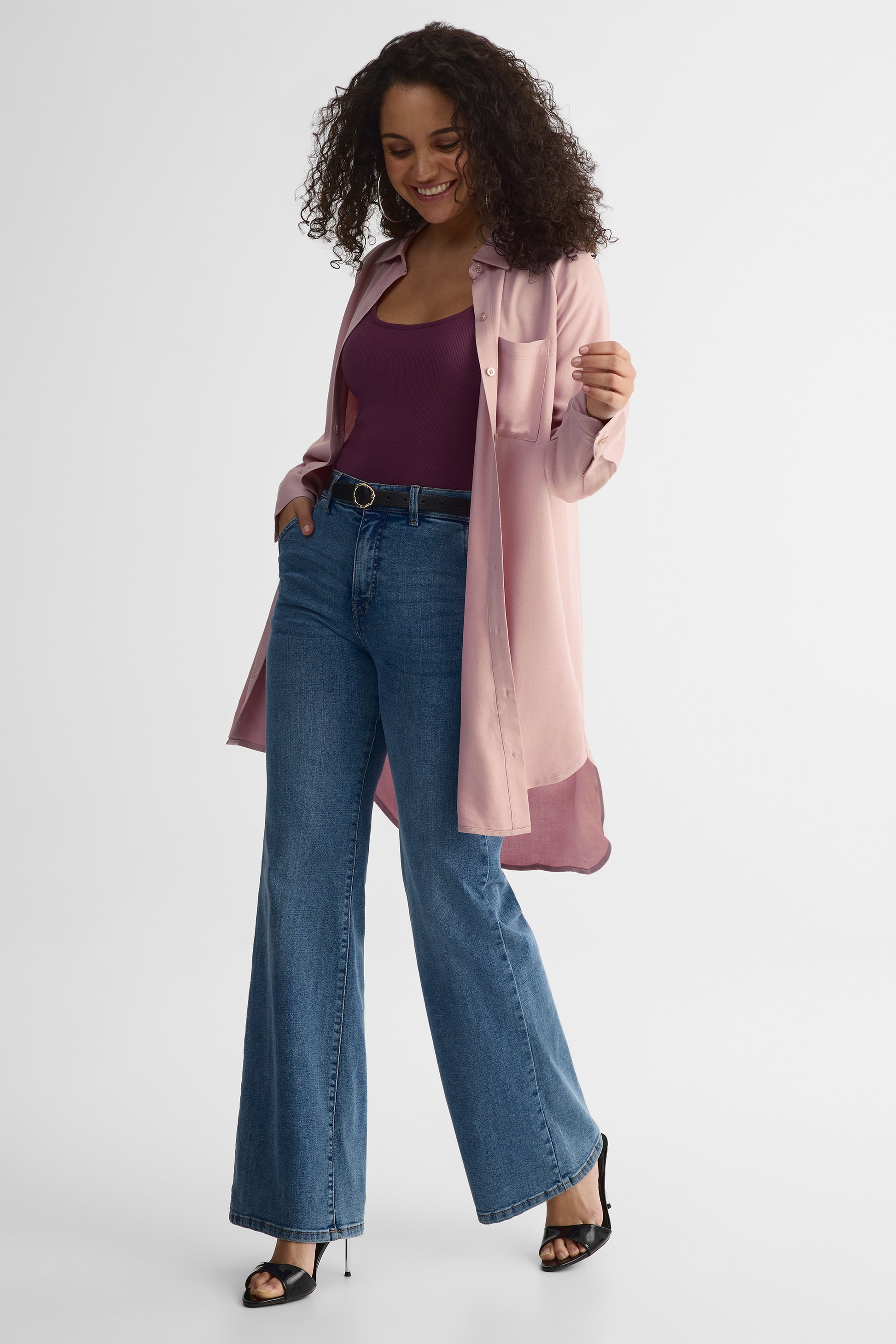 Chemisier long à col chemise – Femme && ROSE