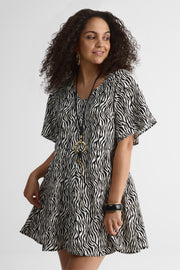 Robe M/courtes Flutter imprimée – Femme && CHARBON/MULTI