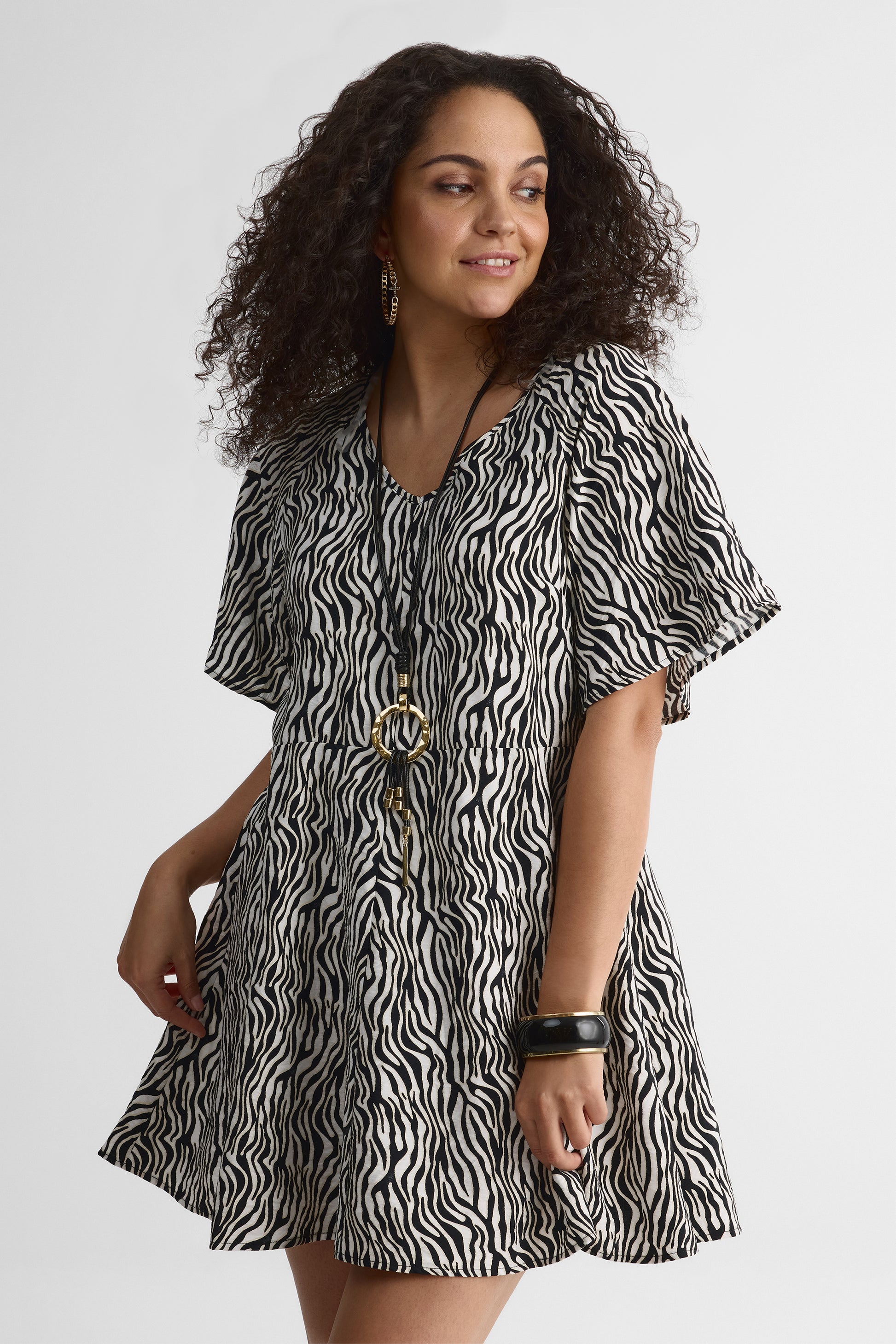 Robe M/courtes Flutter imprimée – Femme && CHARBON/MULTI