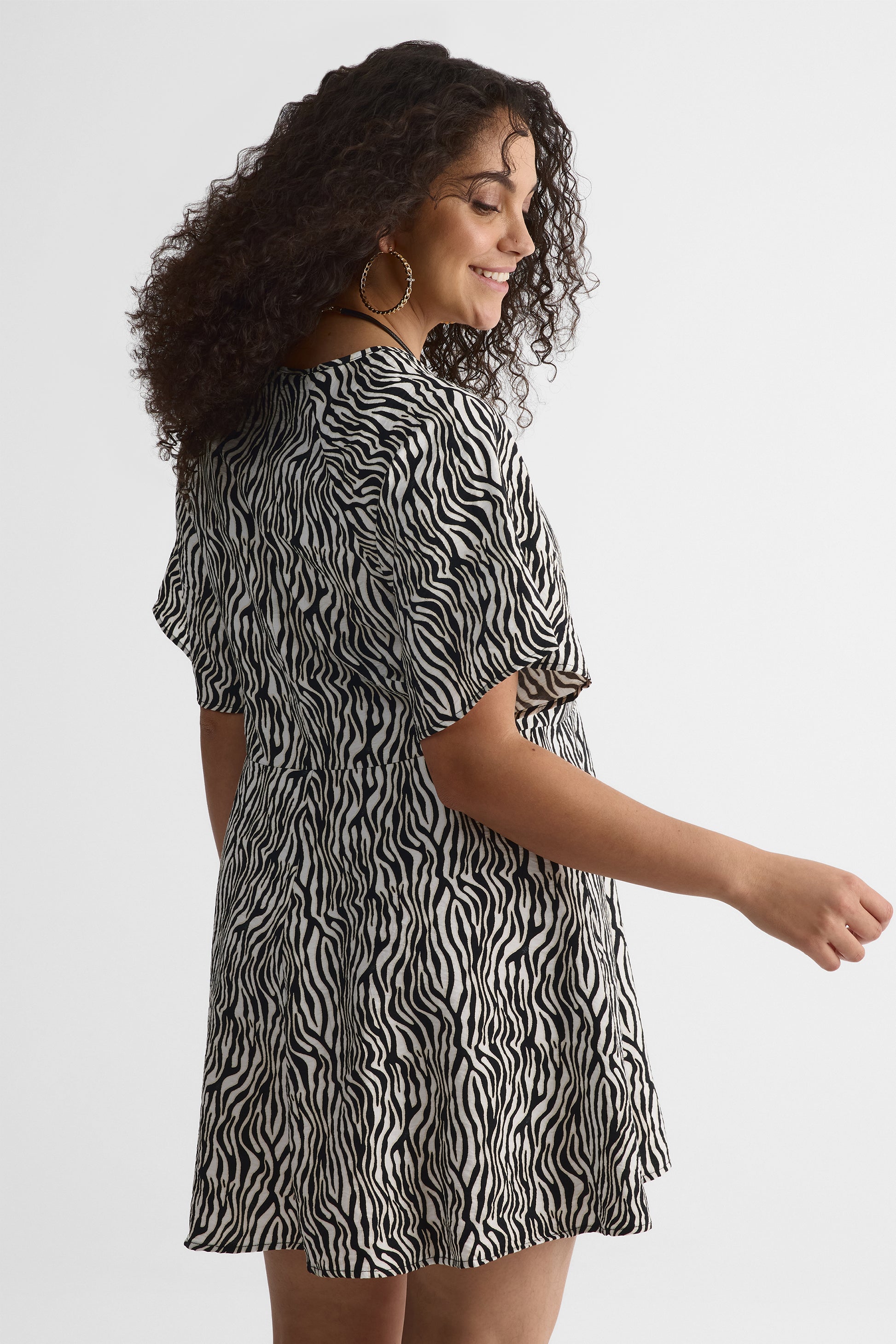 Robe M/courtes Flutter imprimée – Femme && CHARBON/MULTI