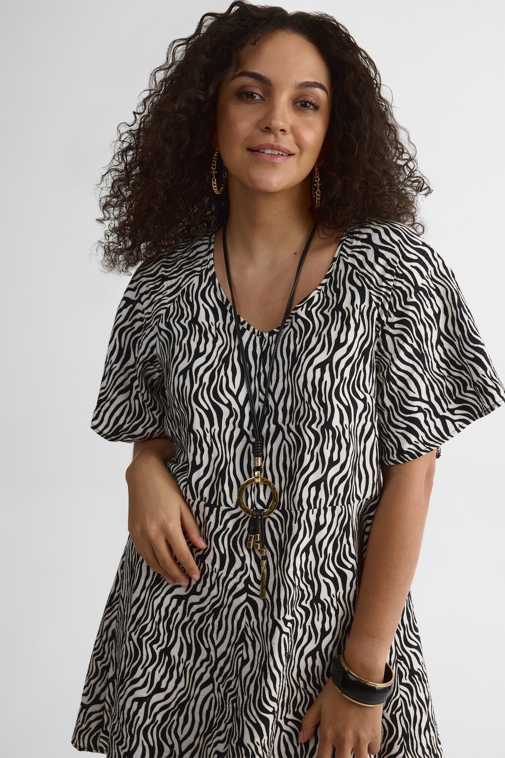 Robe M/courtes Flutter imprimée – Femme && CHARBON/MULTI