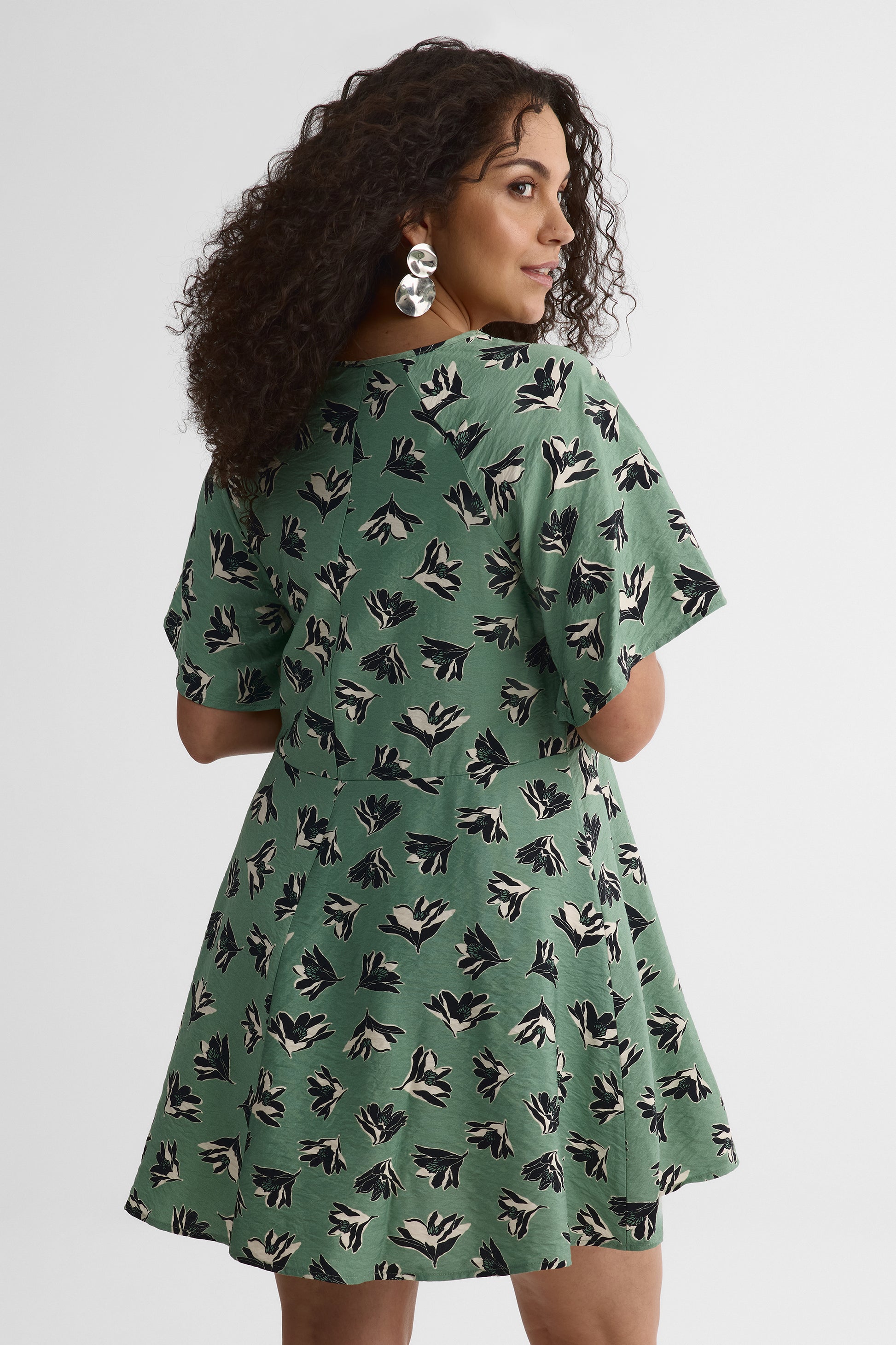 Robe M/courtes Flutter imprimée – Femme && VERT/MULTI