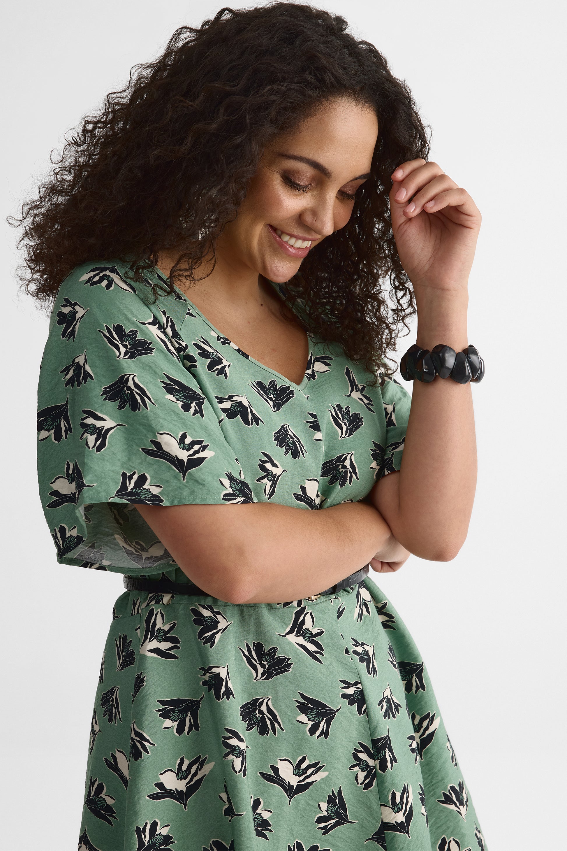 Robe M/courtes Flutter imprimée – Femme && VERT/MULTI