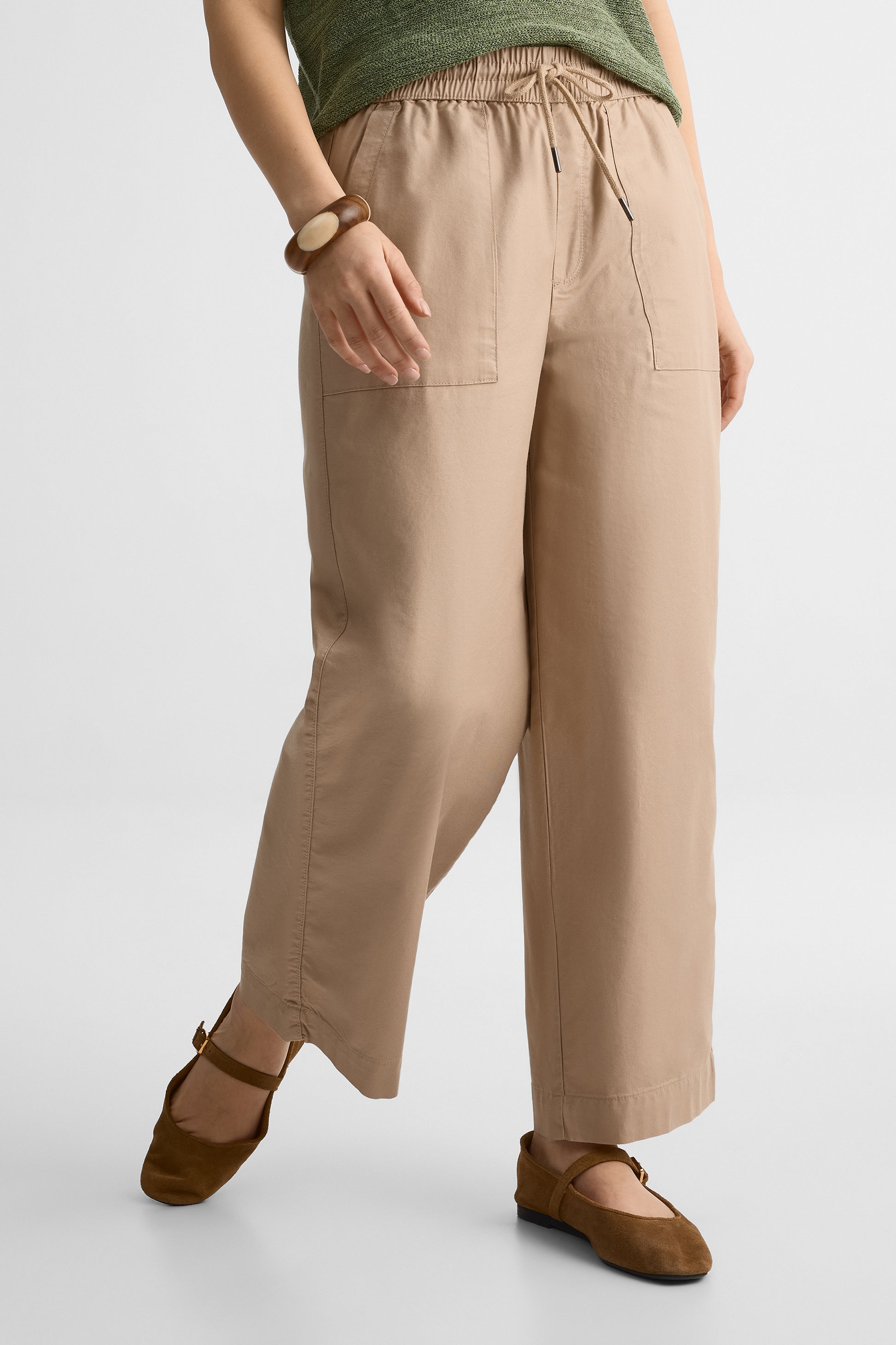 Pantalon cropped taille haute, coupe relax - Femme && BRONZÉ