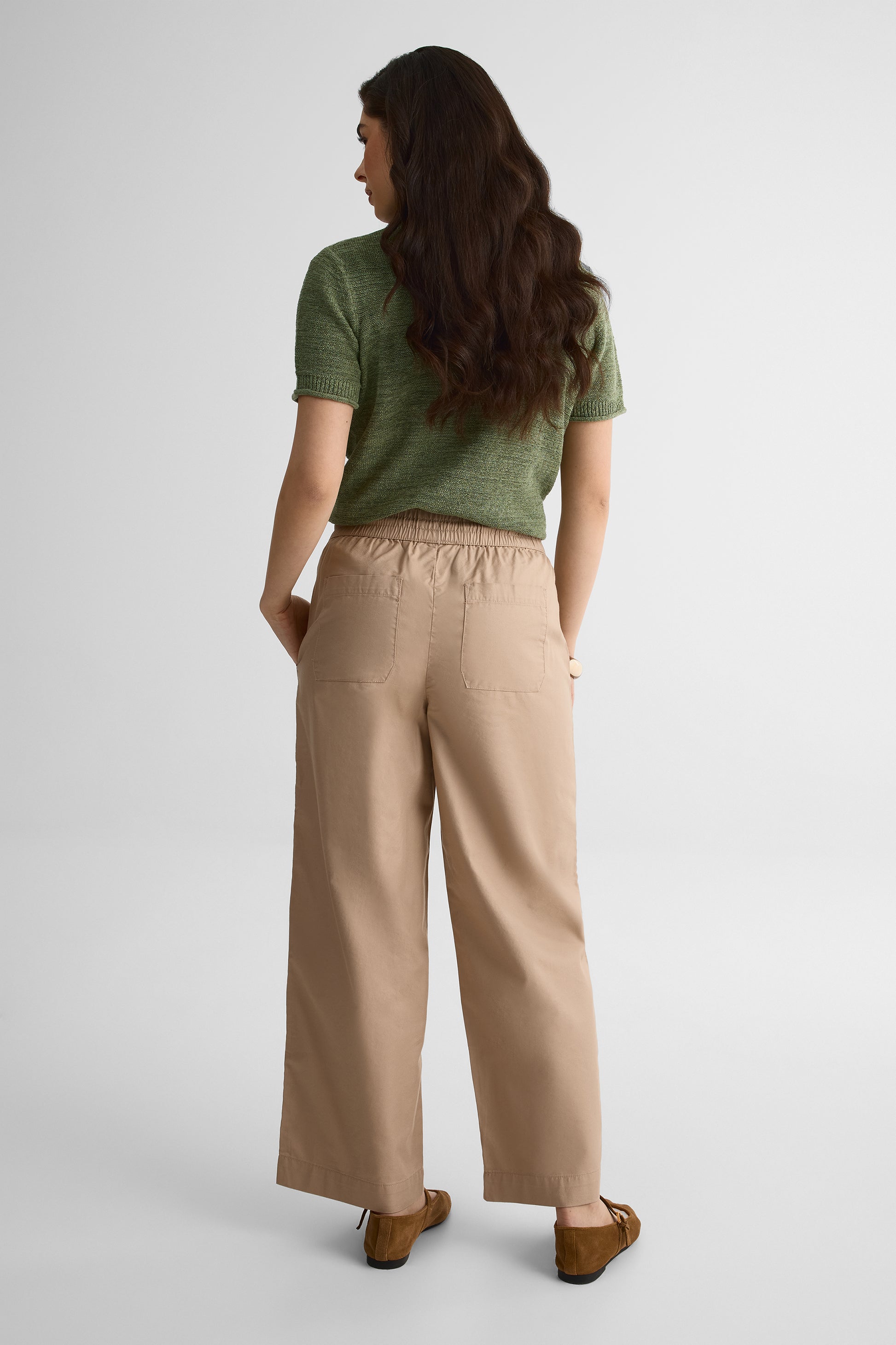 Pantalon cropped taille haute, coupe relax - Femme && BRONZÉ