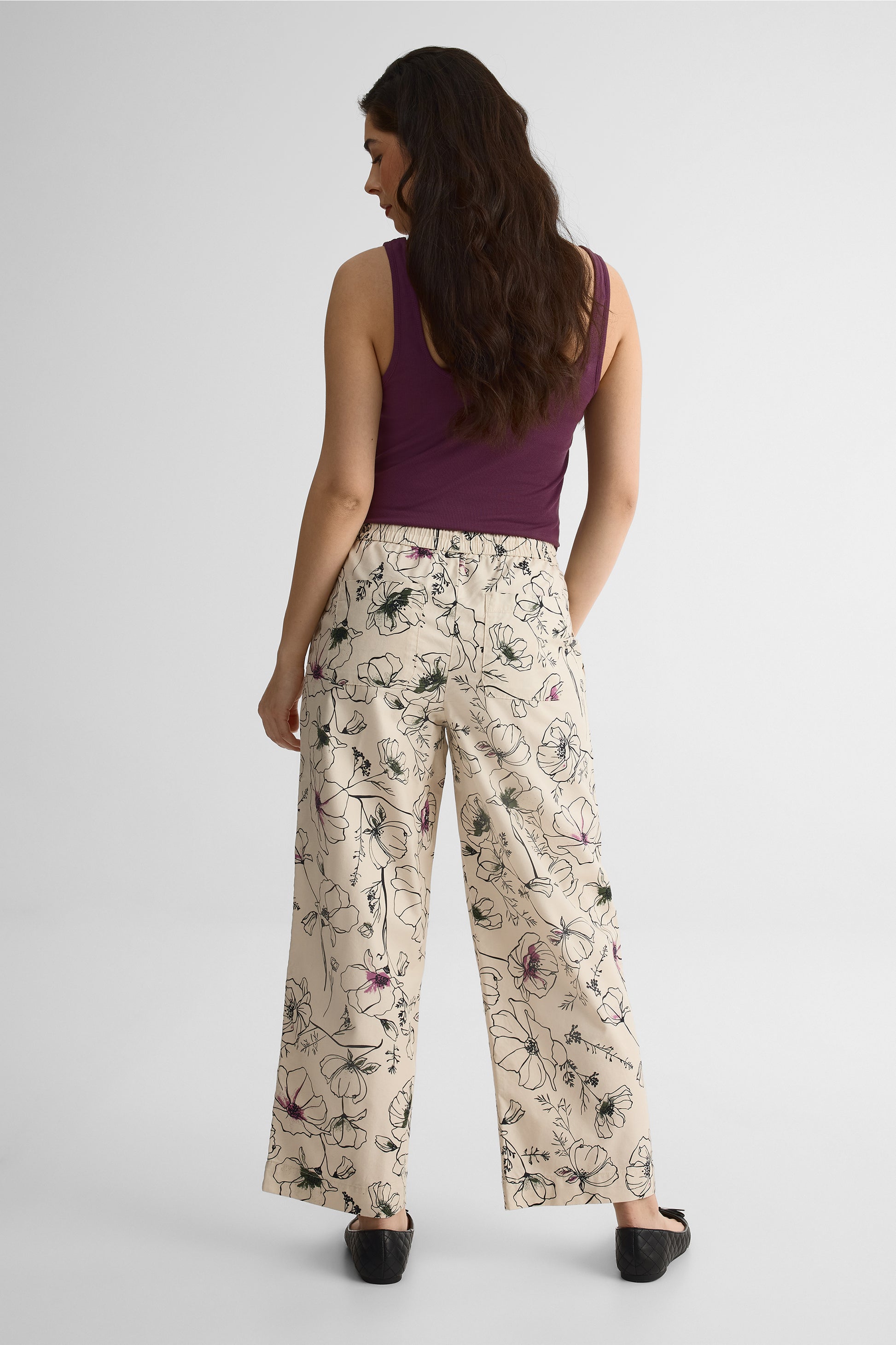 Pantalon cropped taille haute, coupe relax - Femme && BLANC CASSÉ/MULTI