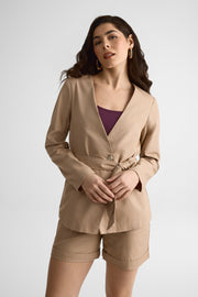 Veston femme sans doublure avec ceinture - Uni && BRONZÉ