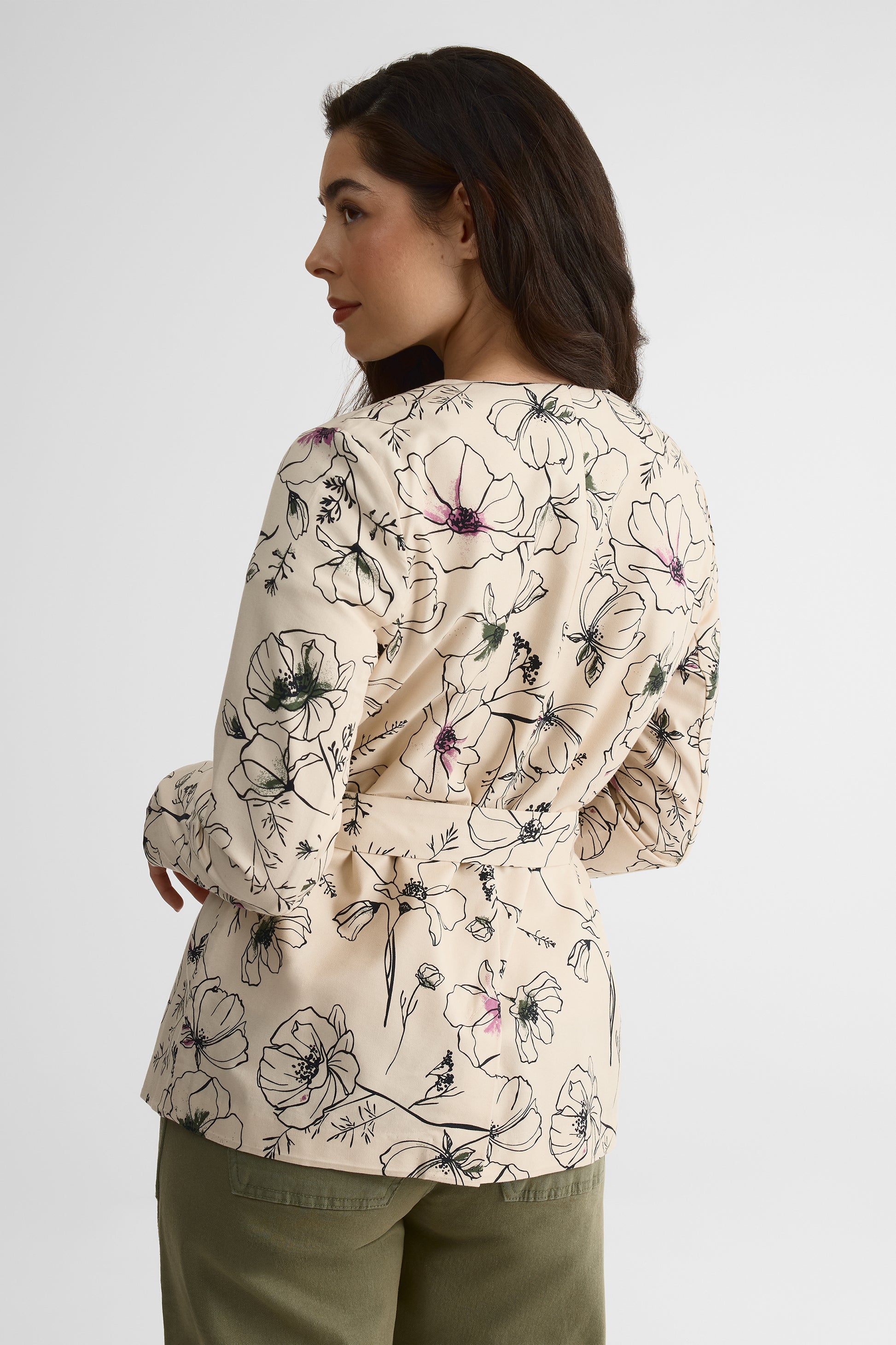 Veston femme sans doublure avec ceinture - Uni && BLANC CASSÉ/MULTI