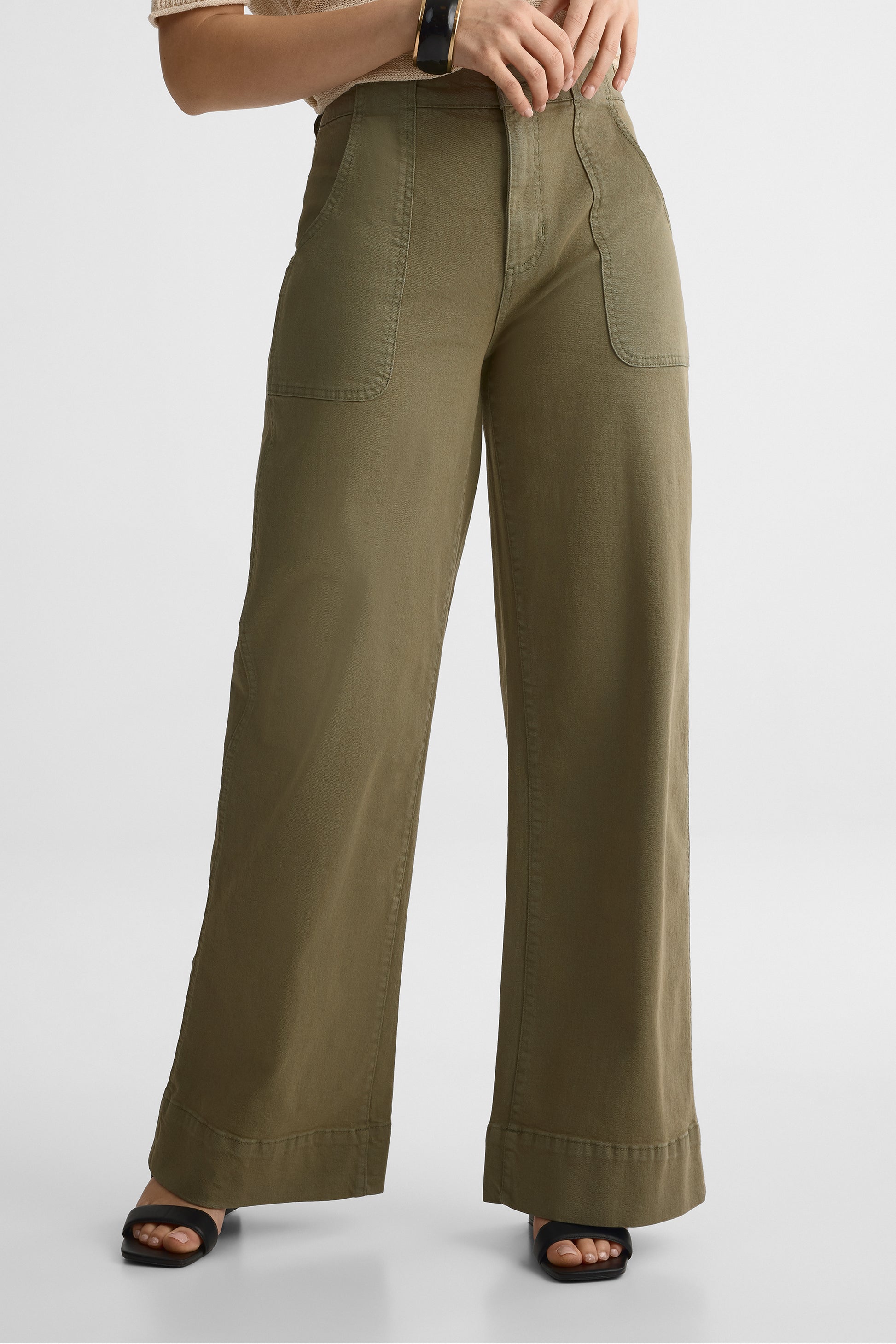Pantalon taille haute jambe large – Femme && KAKI