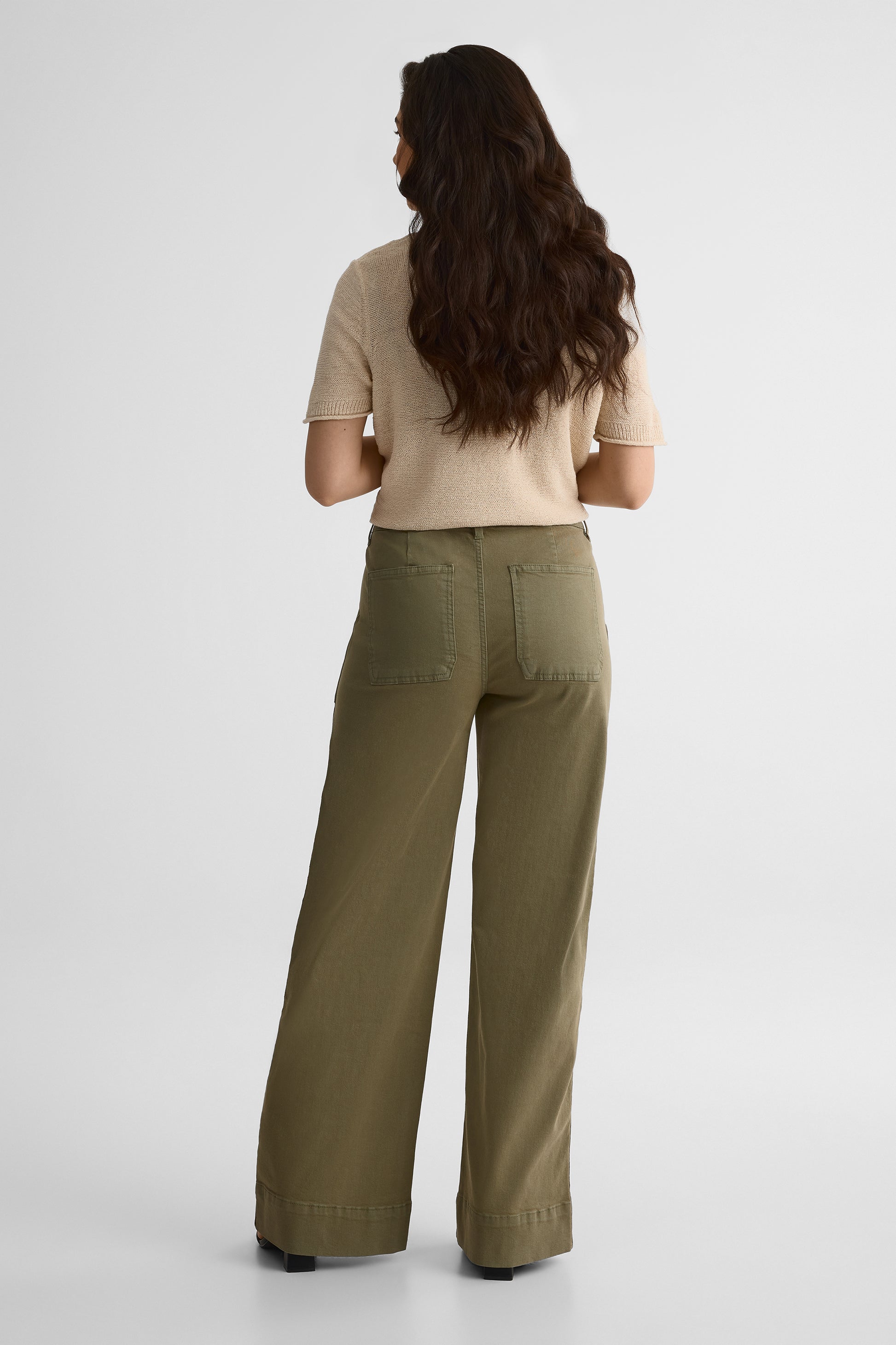 Pantalon taille haute jambe large – Femme && KAKI