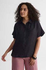 Chemisier M/courtes Dolman en chambray - Femme && CHARBON