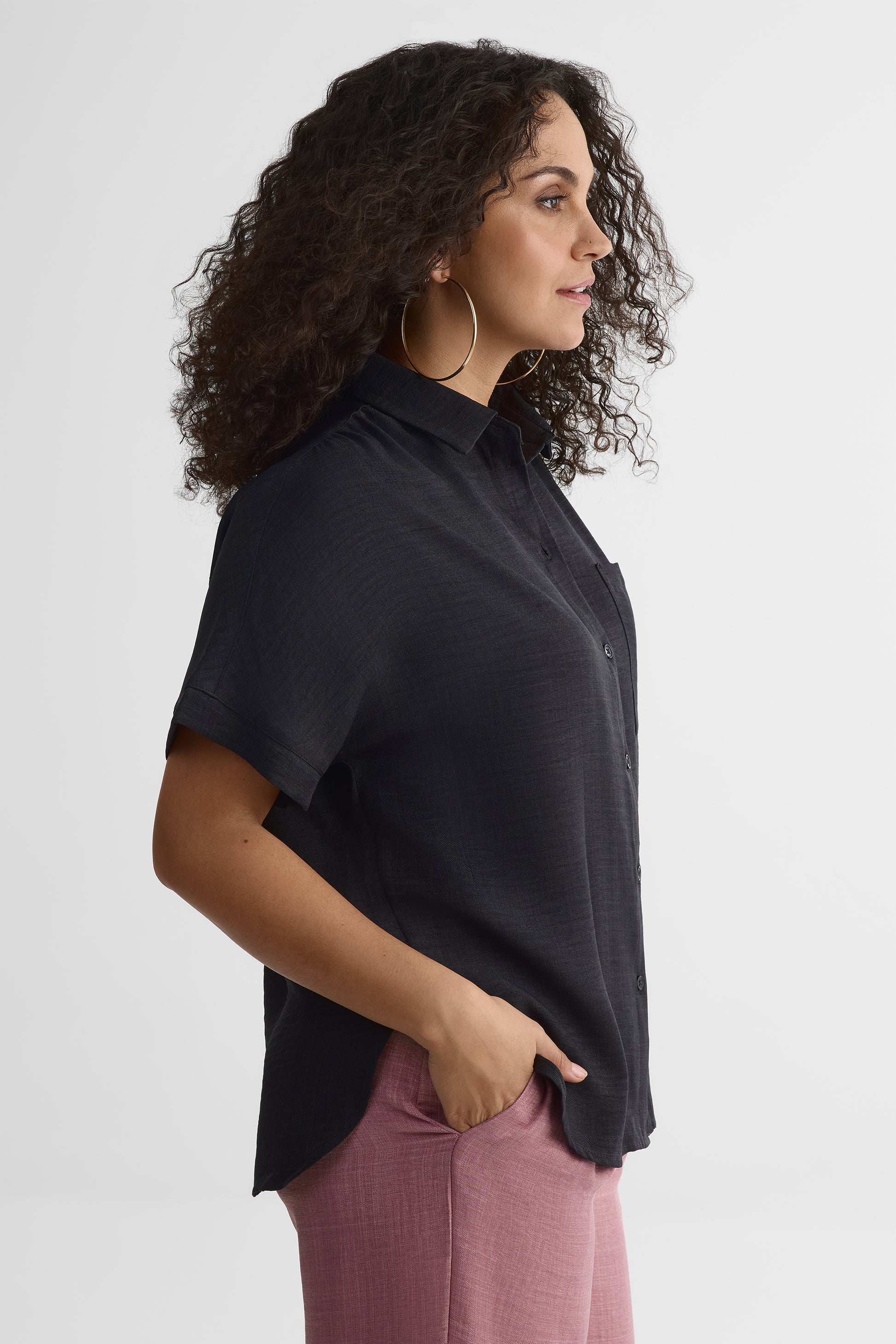 Chemisier M/courtes Dolman en chambray - Femme && CHARBON
